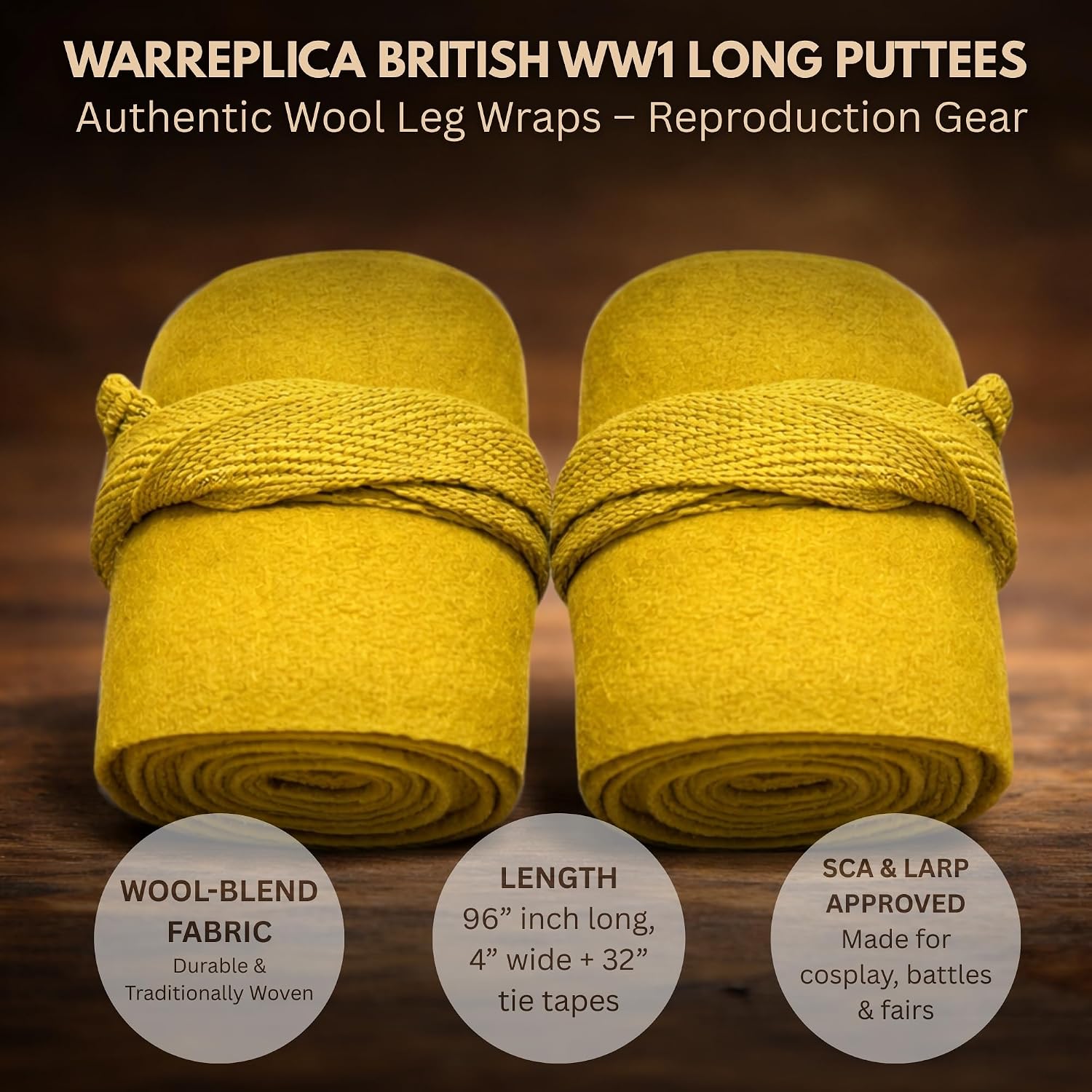 warreplica WW1 US Army M1910 Puttees Leggings Wraps/WW1 US Army Leg Wraps Gear Putty–Historical Reproduction Military Gaiters