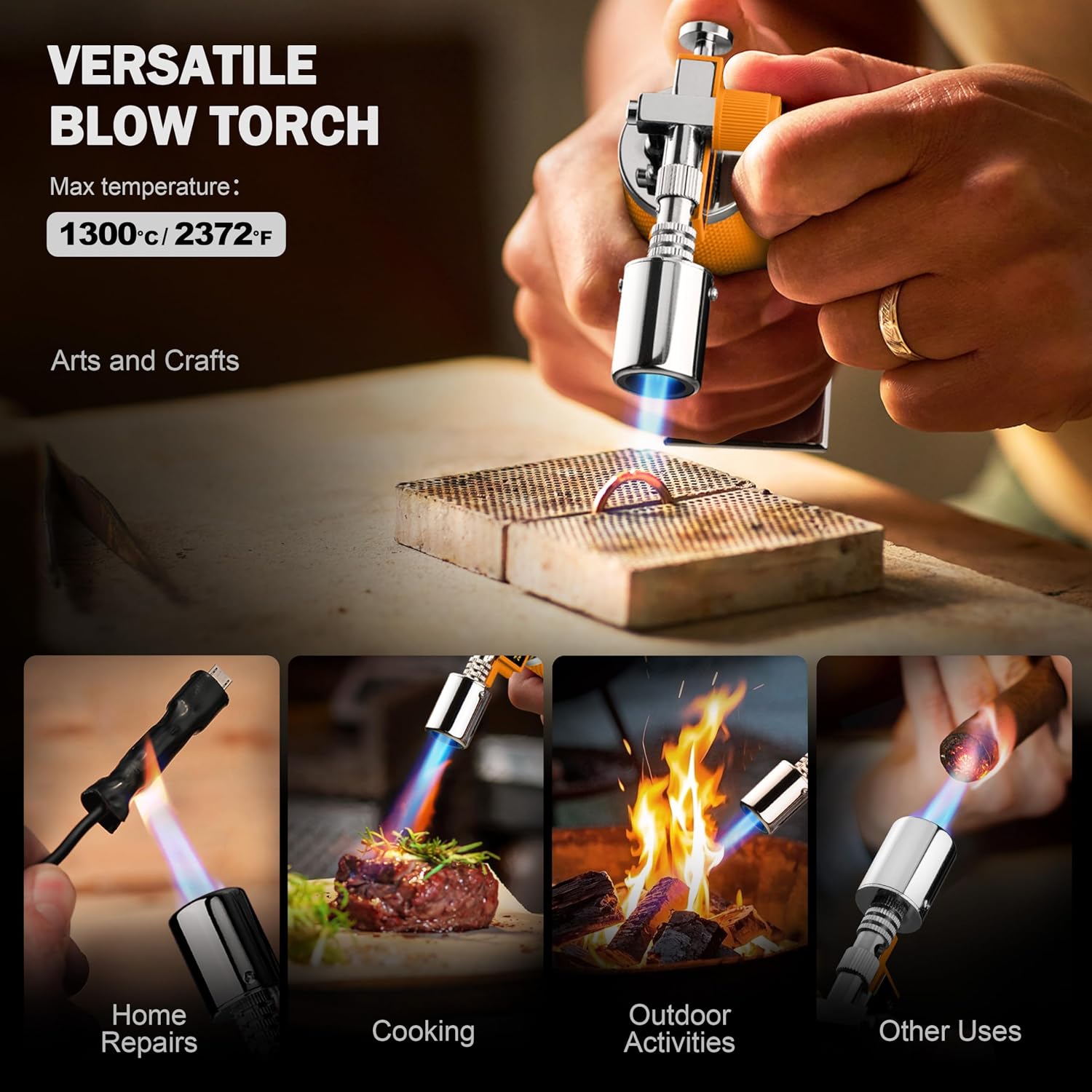 RAVS Butane Torch Lighter, Premium Metal Kitchen Torch with Adjustable Flame & Safety Buckle, Refillable Creme Brulee Torch for Baking, BBQ, DIY