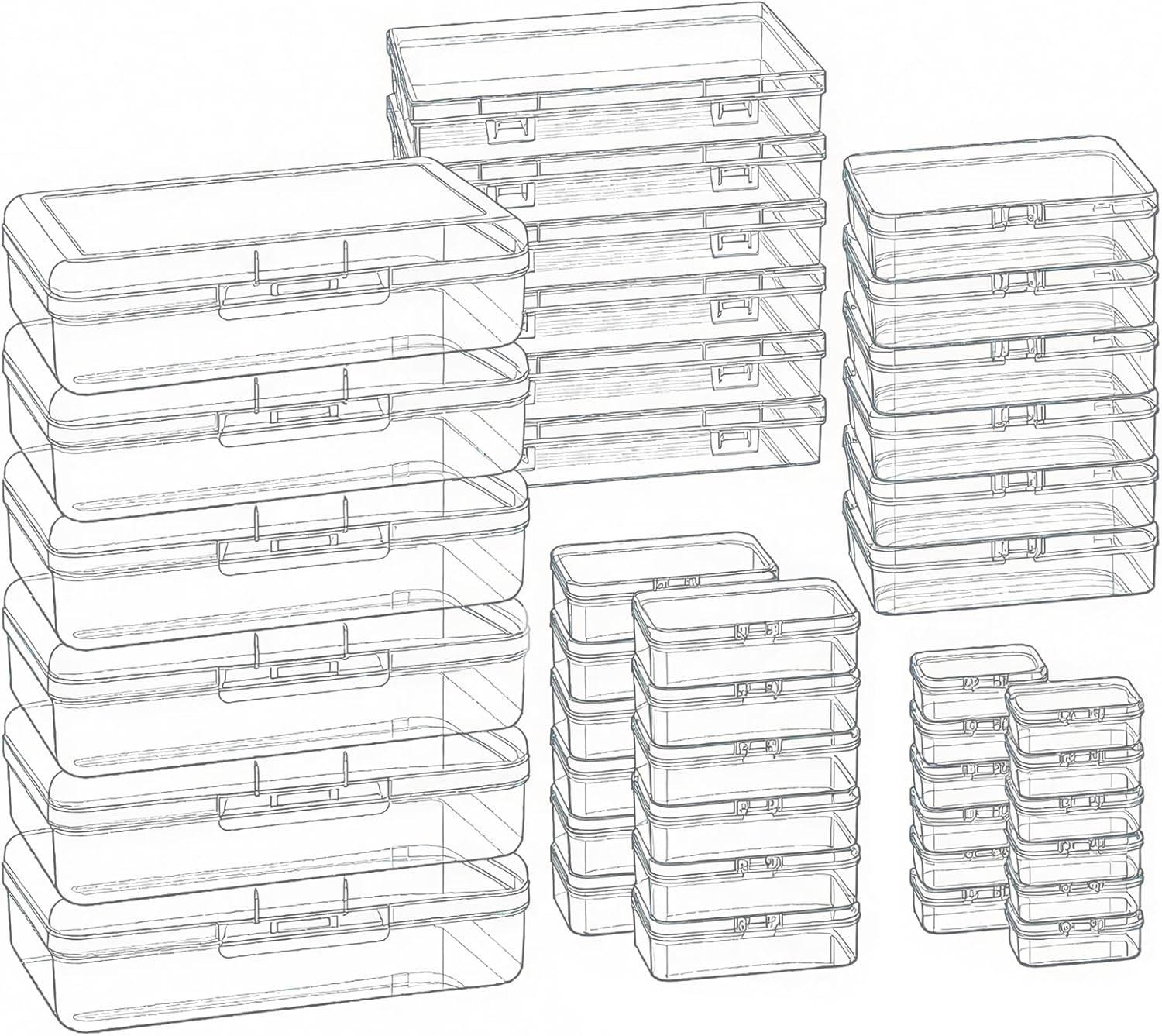 24 Pieces Mixed Sizes Rectangular Empty Mini Clear Plastic Organizer Box