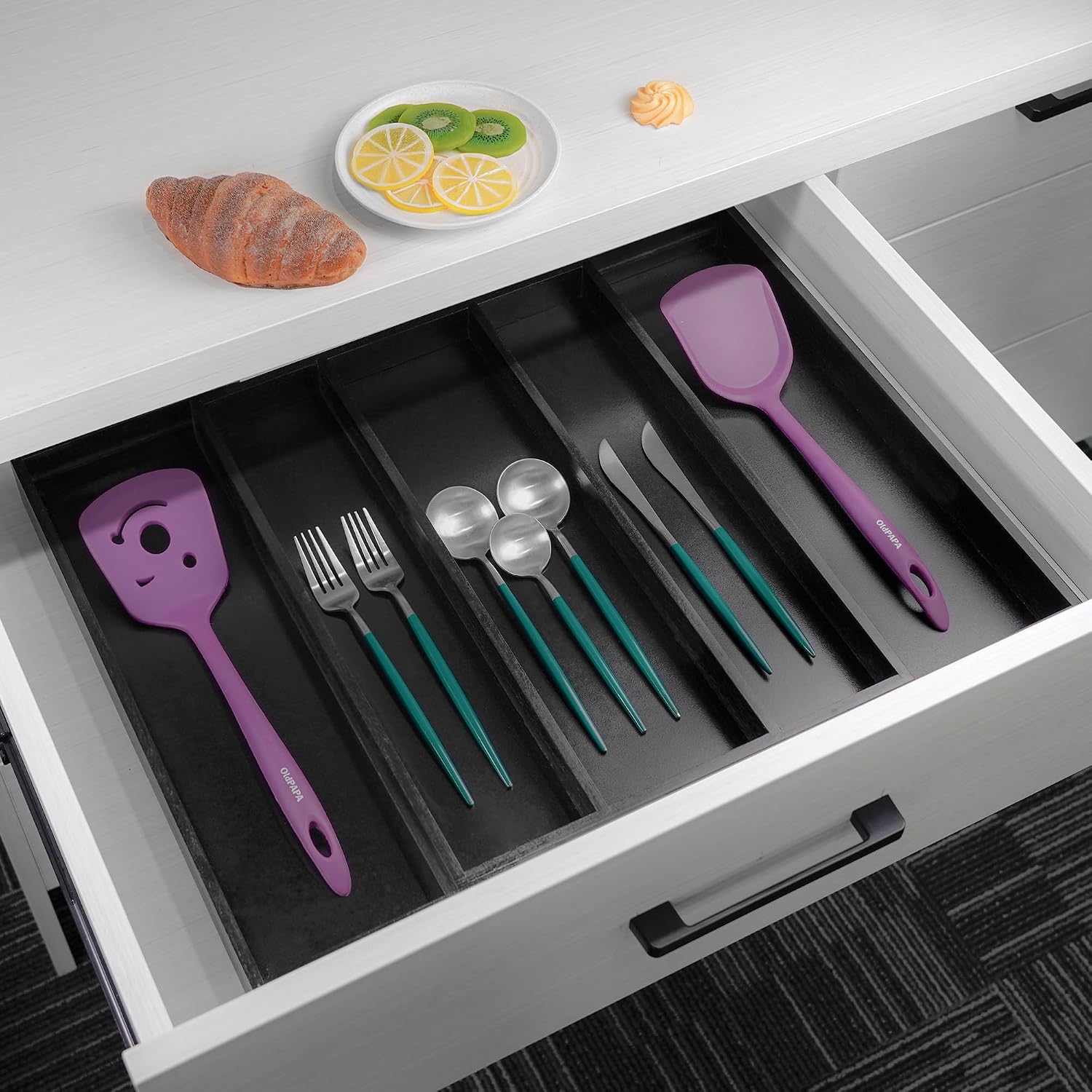 Utoplike Bamboo Expandable Kitchen Drawer Organizer Silverware Utensil Tray