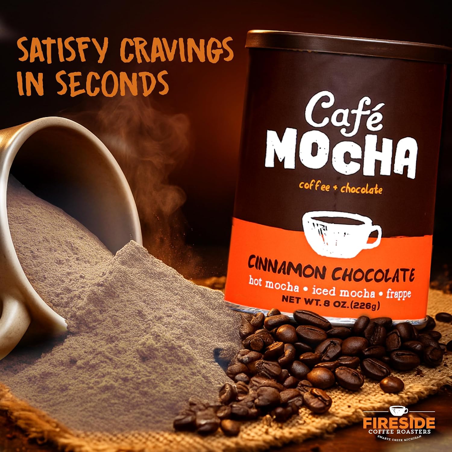 Fireside Coffee Irish Cream Cafe Mocha - Premium Instant Coffee Chocolate Blend - Versatile Caffeinated Drink Mix for Hot, Iced, Milkshake, and Mocha Frappe Mix, Only Add Water and Enjoy, 8 Ounces