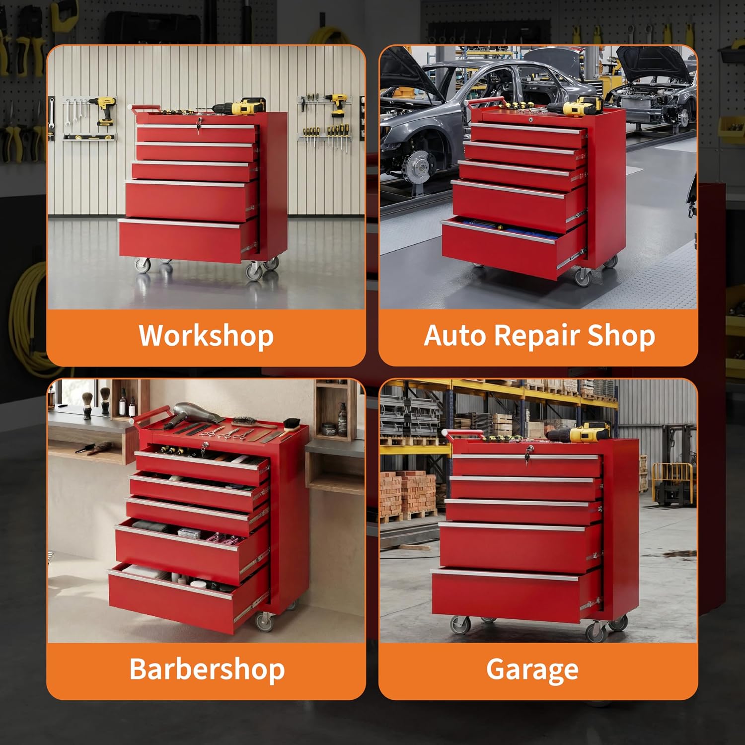Rolling Tool Chest with Wheels, 5 Drawer Tool Storage Cabinet, Portable Toolbox Organizer with Lock, Heavy Duty Tool Chest Cart for Garage, Mechanic, Workshop, Shop, Mobile Tool Organizer, Black