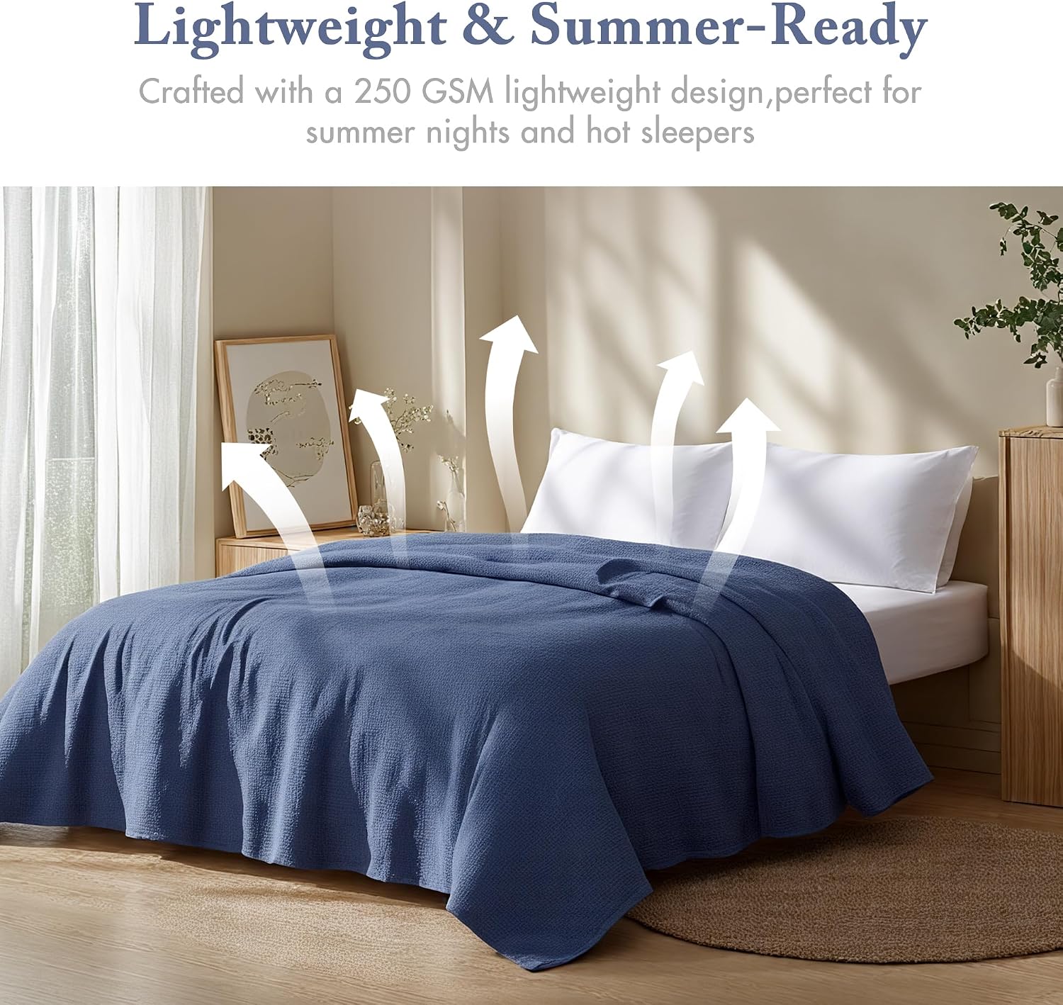 Madison Park 100% Cotton Breathable Queen Size Blanket for Bed, Blue | Freshspun Basketweave, All Season, Farmhouse Classic Bed Cover Full for Summer, OEKO TEX, Warm Home Essential For Couch, Sofa