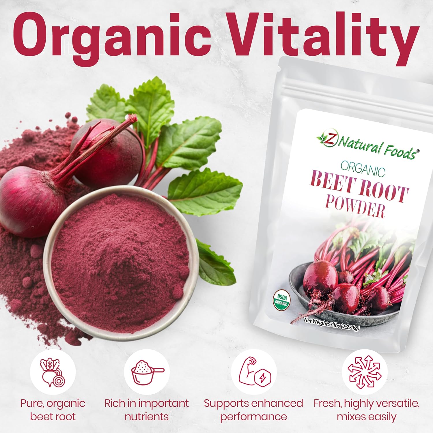 Z Natural Foods Organic Beet Root Powder - Vegan, Gluten Free, 16 oz