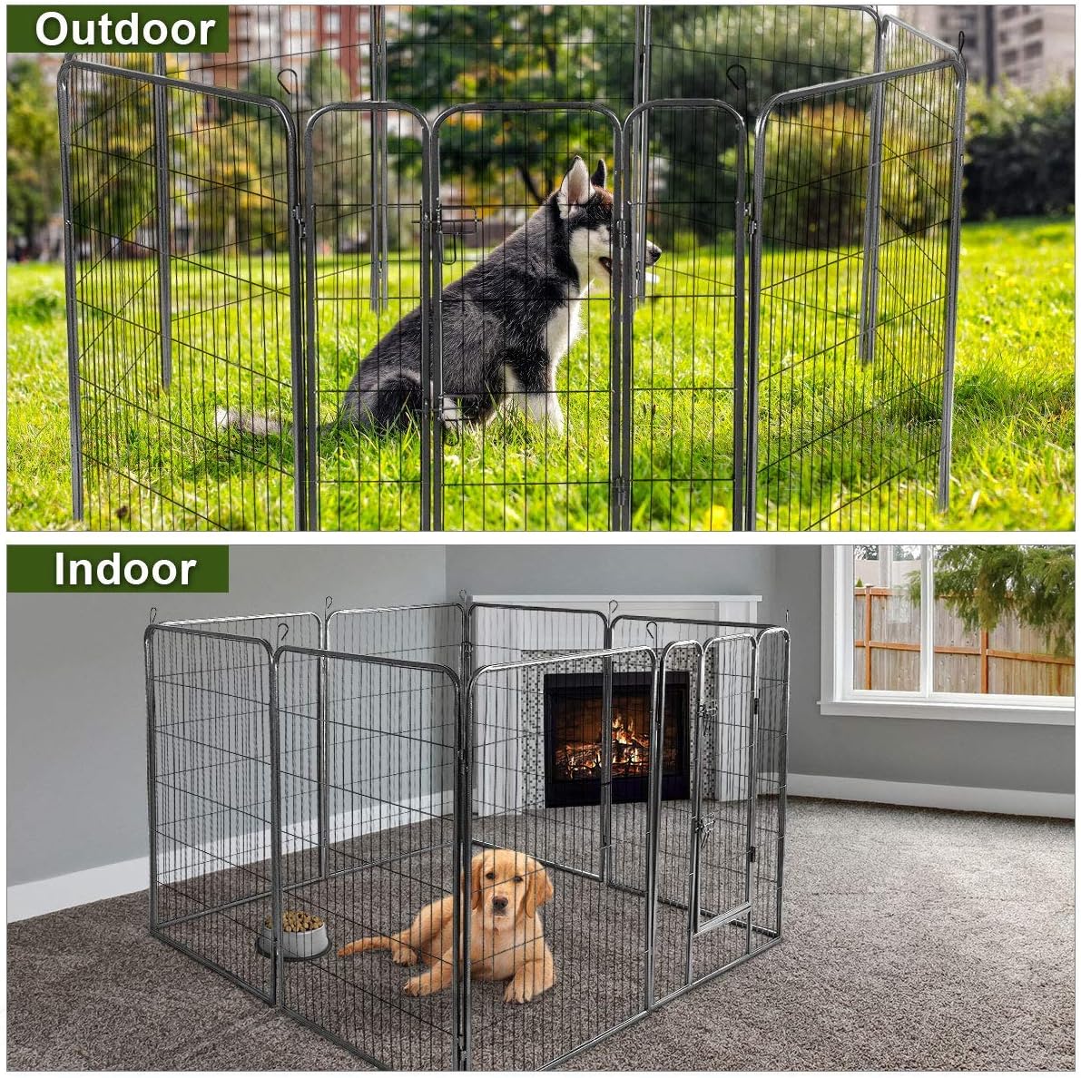 S AFSTAR 16 Panels Metal Dog Playpen, 48" Height Dog Fence Exercise Pen with Doors for Large Medium Small Dogs Rabbits Cats, Foldable Pet Puppy Playpen for Indoor & Outdoor Yard (Black)