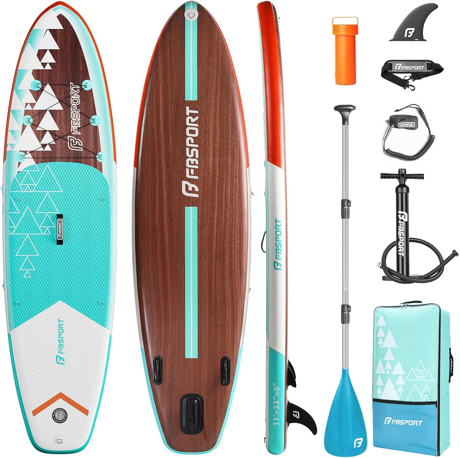 FBSPORT 11' Premium Stand Up Paddle Board, Yoga Board with SUP Accessories & Carry Bag | Wide Stance, Surf Control, Non-Slip Deck, Leash