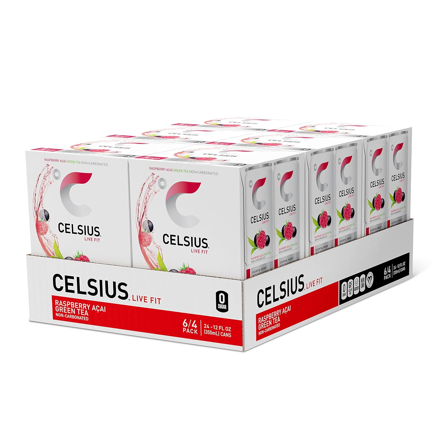 CELSIUS Sparkling Peach Vibe, Functional Essential Energy Drink 12 Fl Oz (Pack of 4)
