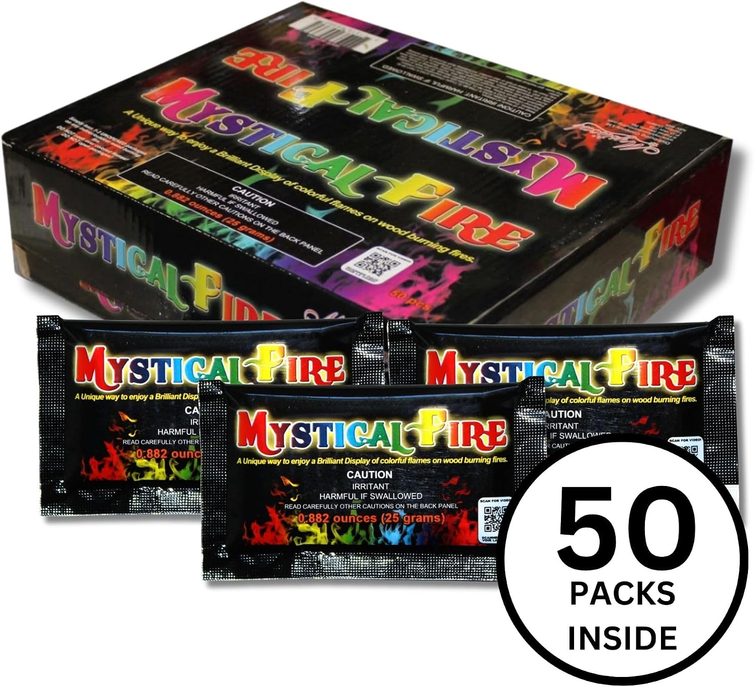 Mystical Fire Color Changing Packets – Colorful Fire Changer Packets 50pk | 50-pack color changing fire packets creates colorful flames in fire