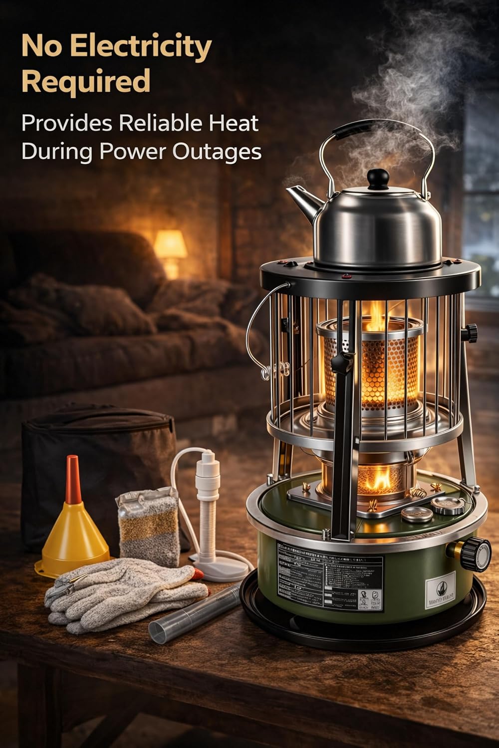Zunate Portable Kerosene Heater Indoor 2.6KW, Non Electric 2 in 1 Stove with 5.2L Tank, Adjustable Height, Stainless Steel