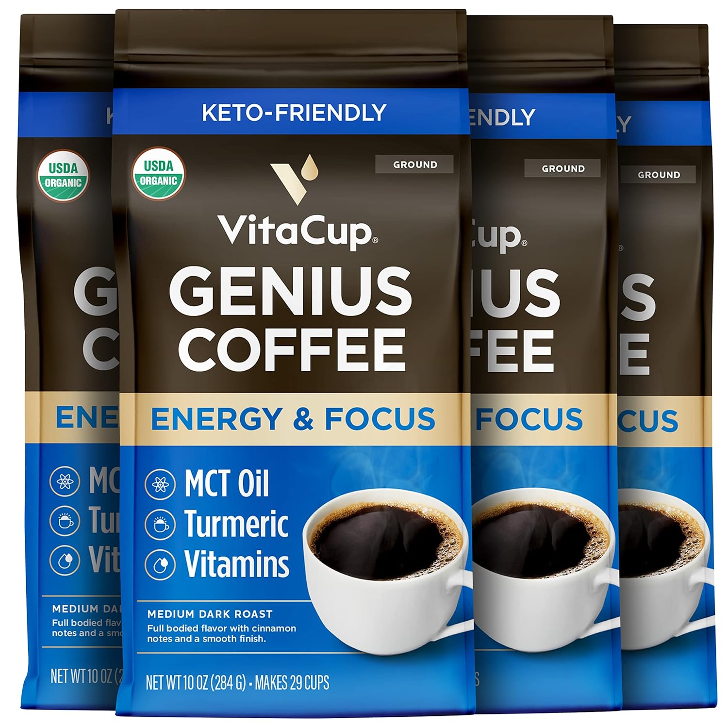 VitaCup Genius Keto Ground Coffee with MCT Oil, 11oz