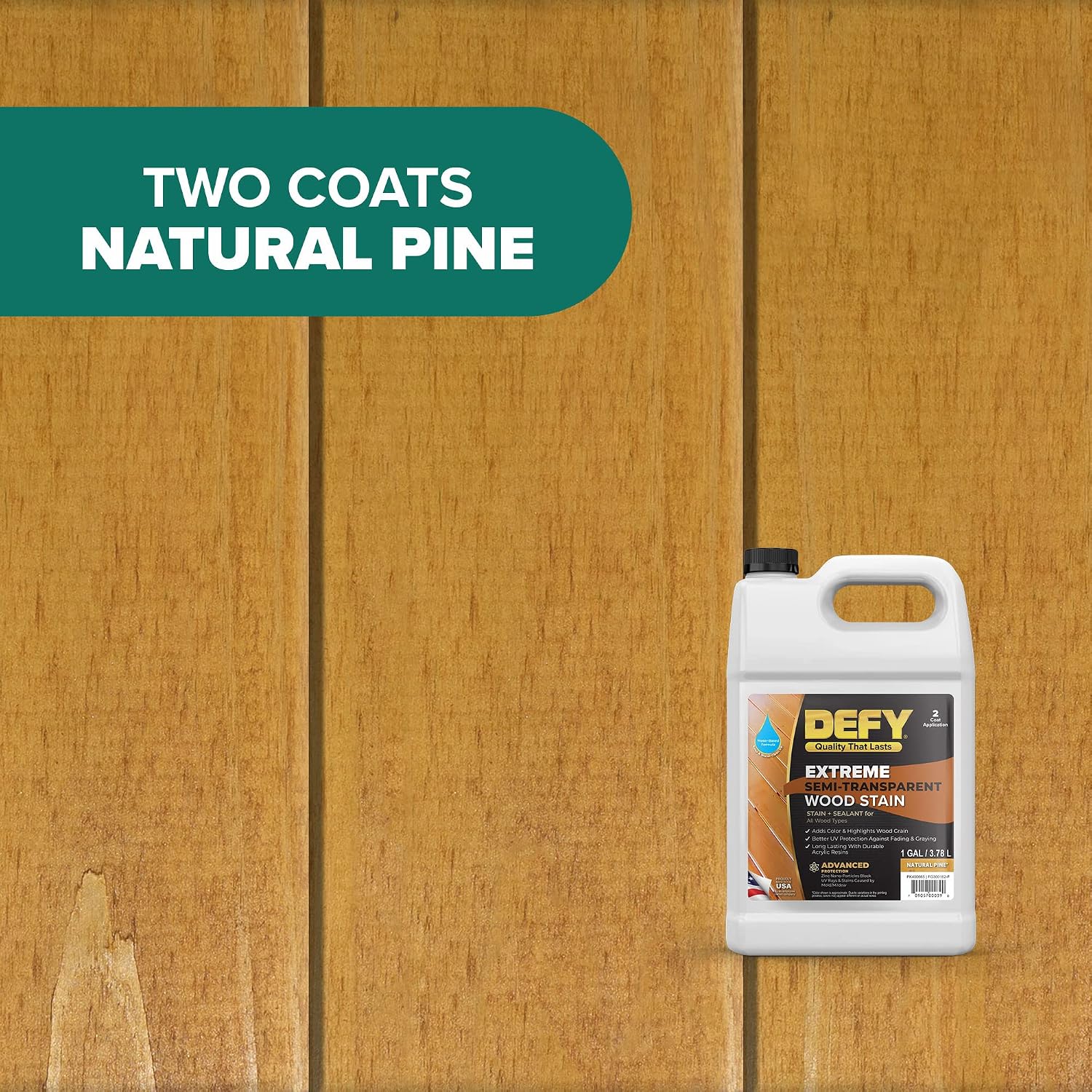 DEFY Extreme Wood Stain and Sealer in One - 1 Gallon Semi-Transparent Waterproof Coating for All Wood Types - Cedar Tone