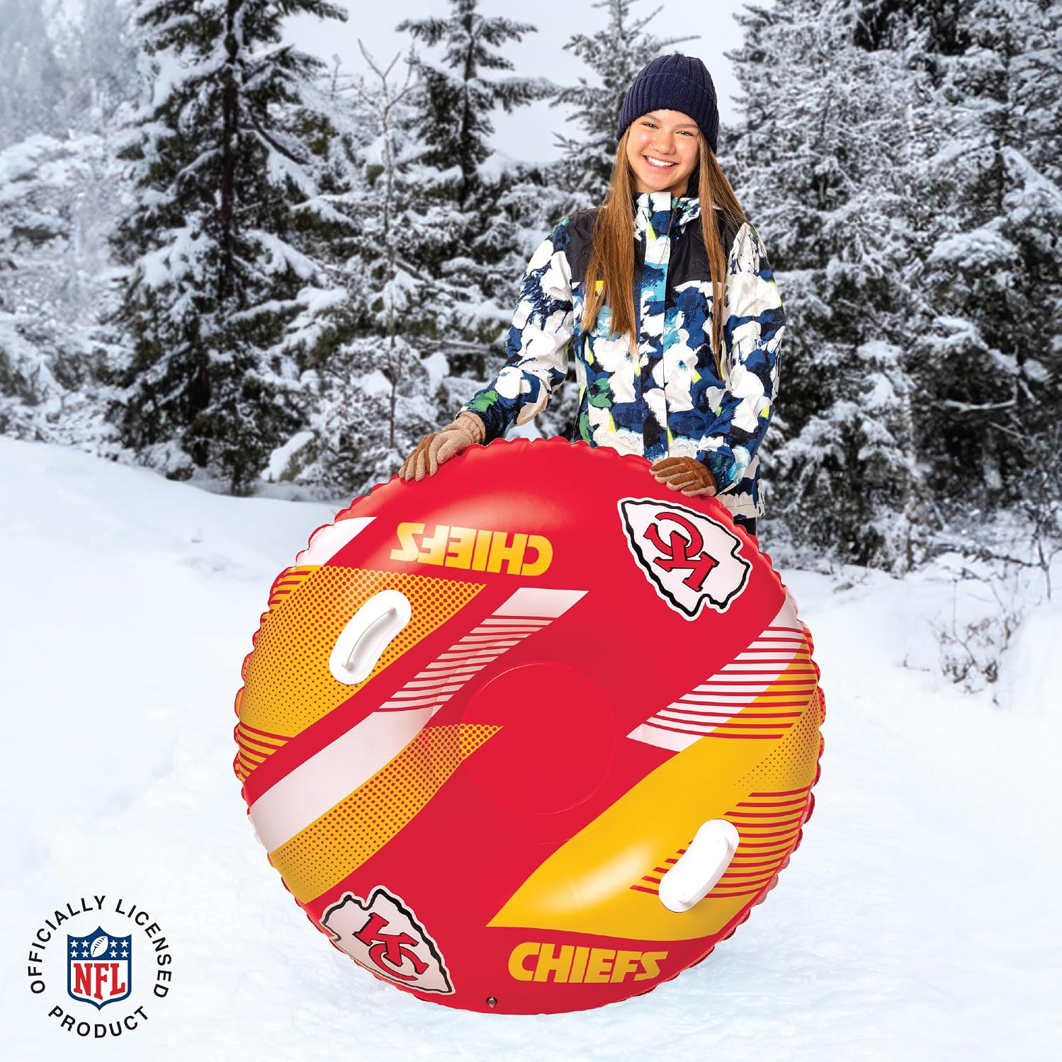 Big Mouth Inc NFL Snow Tube, Heavy Duty Inflatable Snow Sled for Winter Tubing, Ride-On Snow Tube with Handles for Kids and Adults, Outdoor Winter Fun and Football Fan Gifts