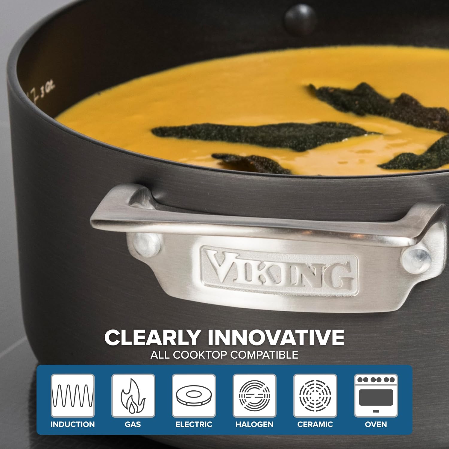 Viking Non Stick Stock Pot, 4 Quart Hard Anodized Nonstick Soup Cooking Pot wth Glass Lid