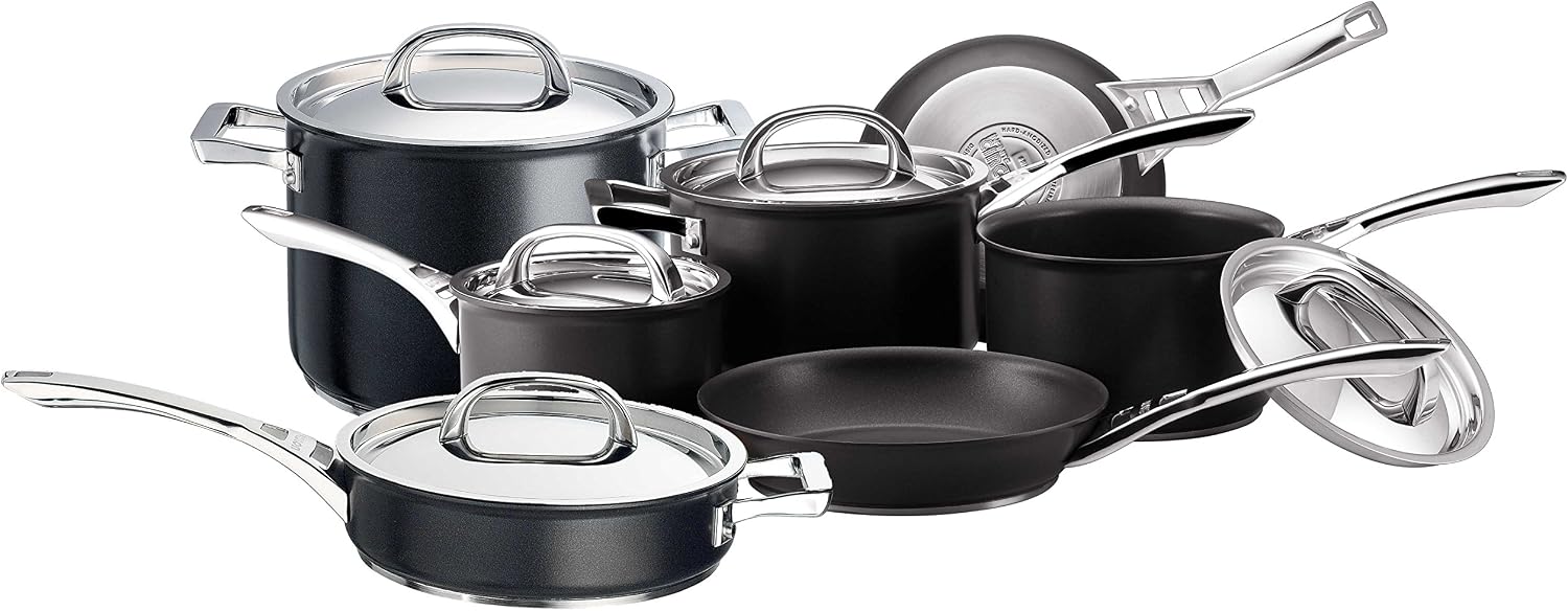Circulon Infinite Induction Hob Pan Set - 6 Piece Non Stick Pots and Pans Sets with Stainless Steel Lids & Handles, Premium Dishwasher Safe Cookware, Black