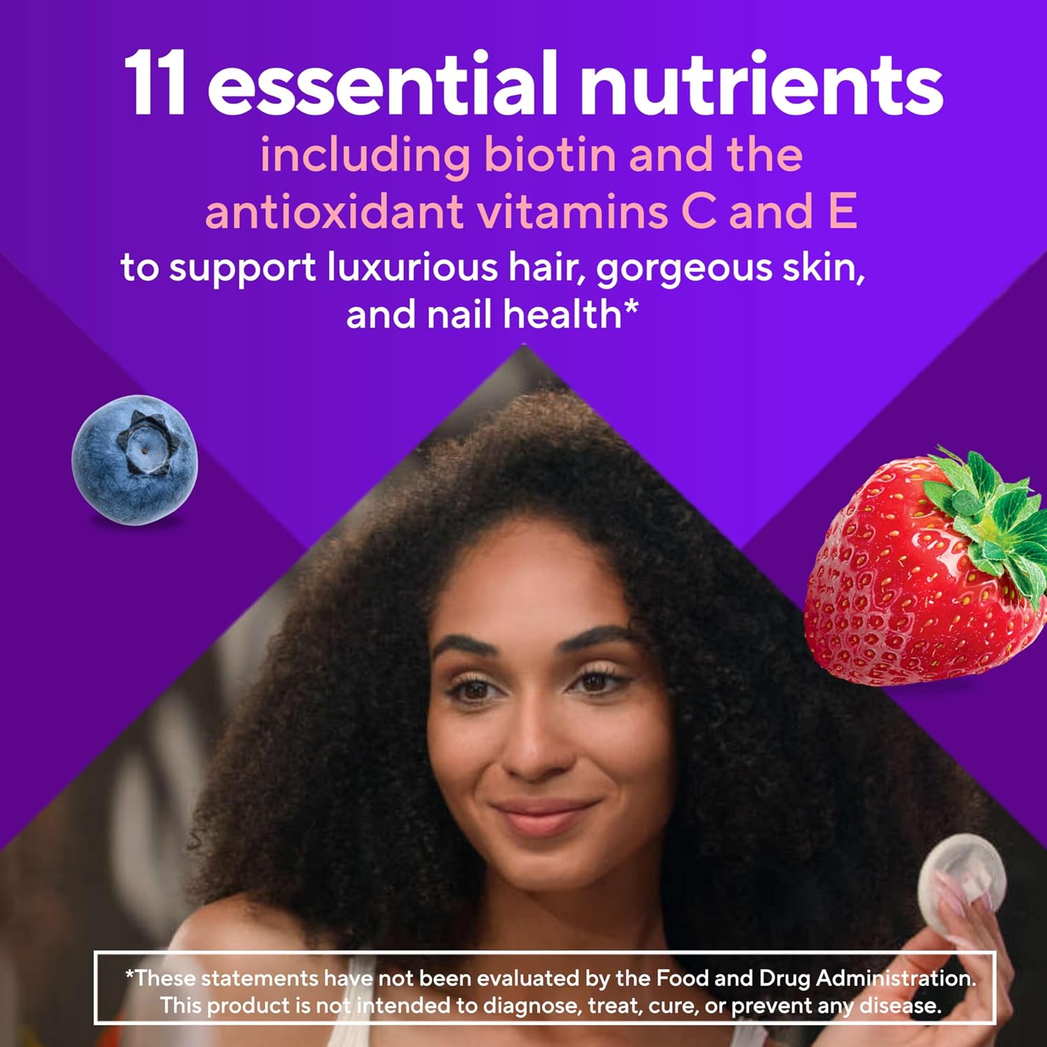 Vitafusion Hair Skin and Nails Gummies | Biotin 5000mcg | 100 Count | Gummy Vitamins for Adult Women & Men | Berry Flavor | Gluten-Free Multivitamin Supplement