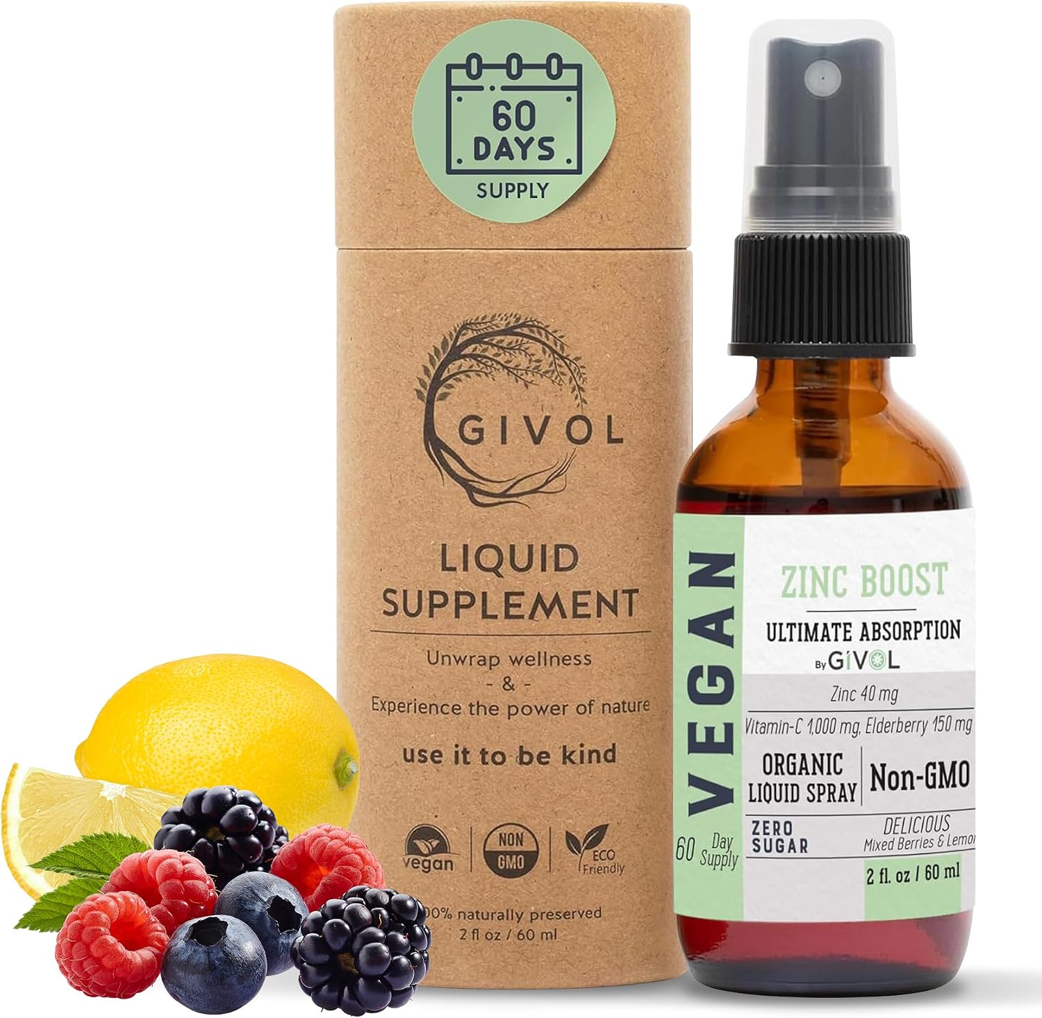 Zinc Active Mist Liquid Spray, Sugar-Free, Made in USA, 2 FL oz/60 ml