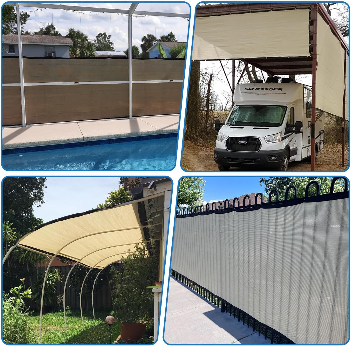 TANG 6' x 16' Privacy Fence Screen Beige Shade Cloth with Grommets, Chain Link Fence Panels Outdoor Mesh Fabric Fencing, Balcony Windscreen Cover