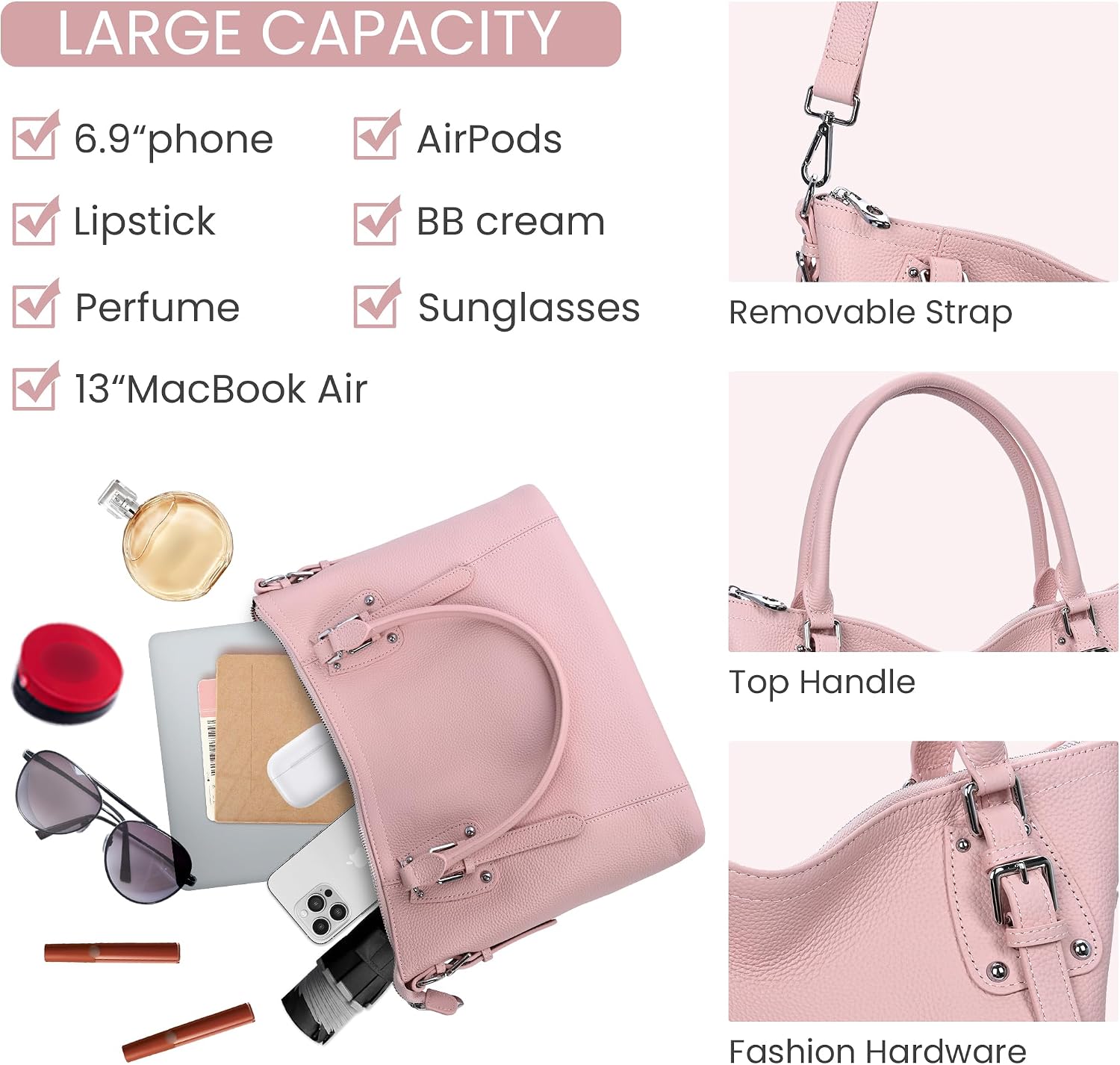 HESHE Leather Purses and Handbag for Women Shoulder Bag Tote Top Handle Bag | Genuine Designer Large Capcity Hobo Crossbody Satchel Travel Work Ladies Zippered Ladies Daily Bag Adjustable Long Strap