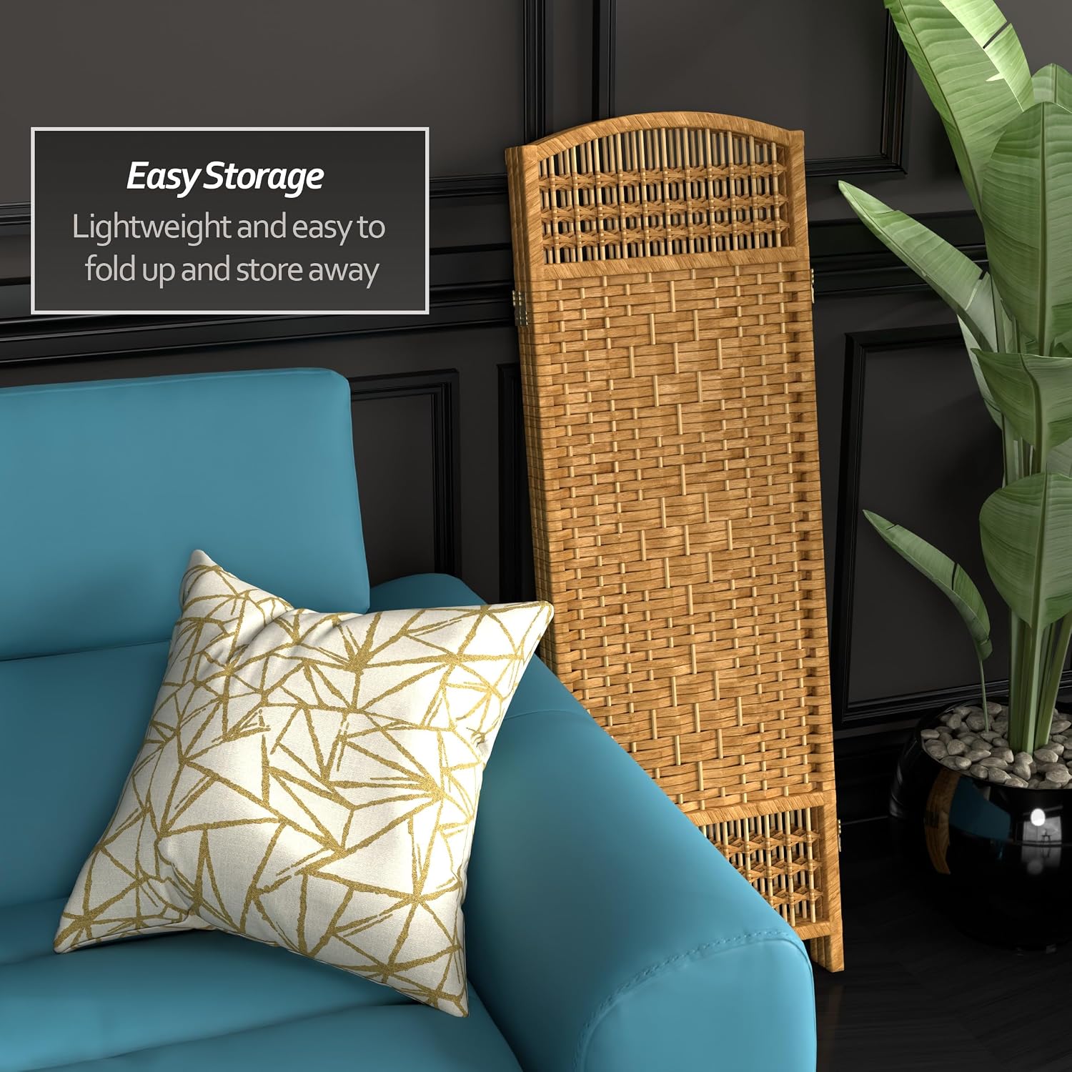 4 ft. Short Fiber Weave Folding Screen - Natural - 4 Panels