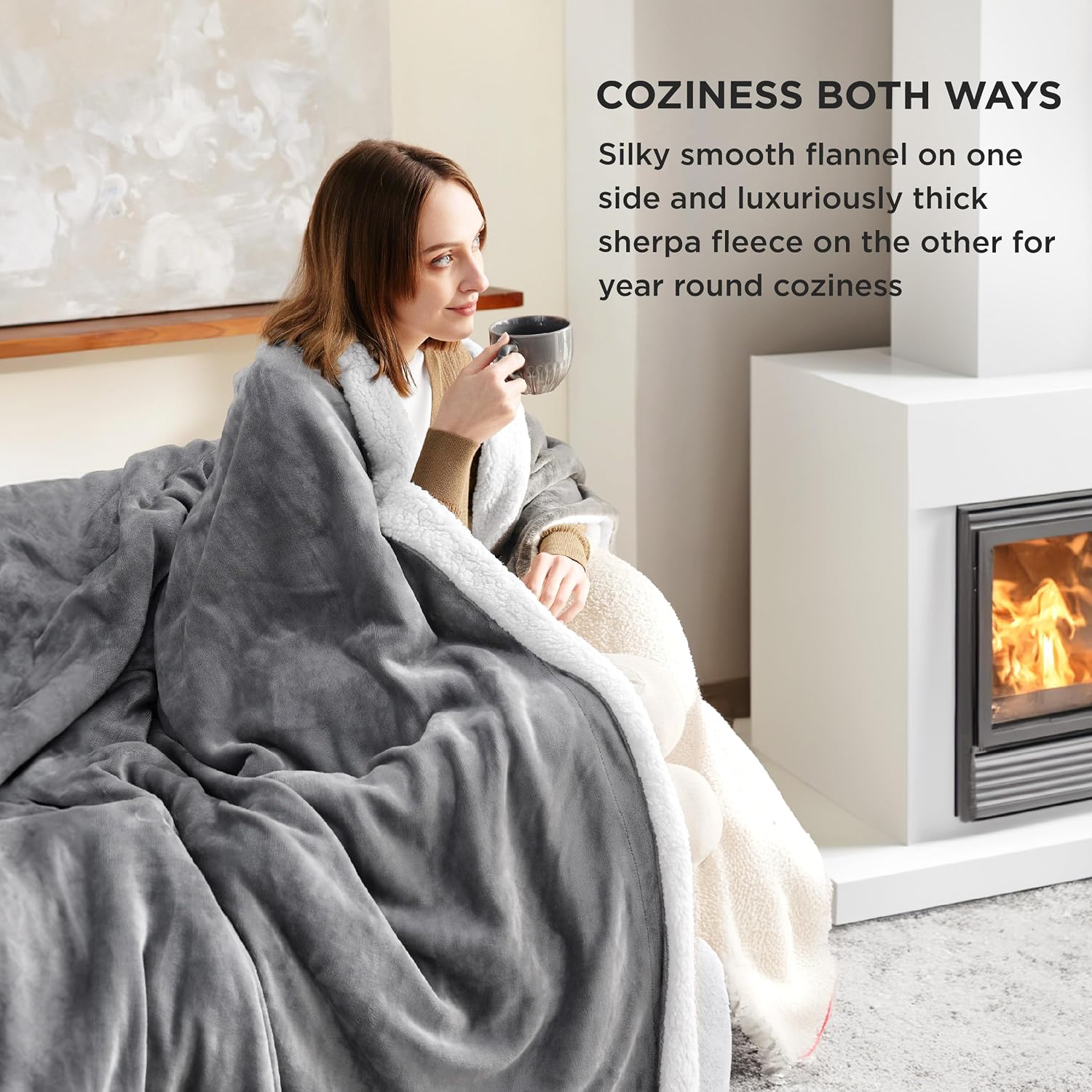 Bedsure GentleSoft Sherpa Fleece Throw Blanket for Couch, Non-Heated, Thick & Warm Cozy Blanket for Winter Fall, Soft Fuzzy Plush Throw Gifts for Women and Men, Grey, 50x60 Inches