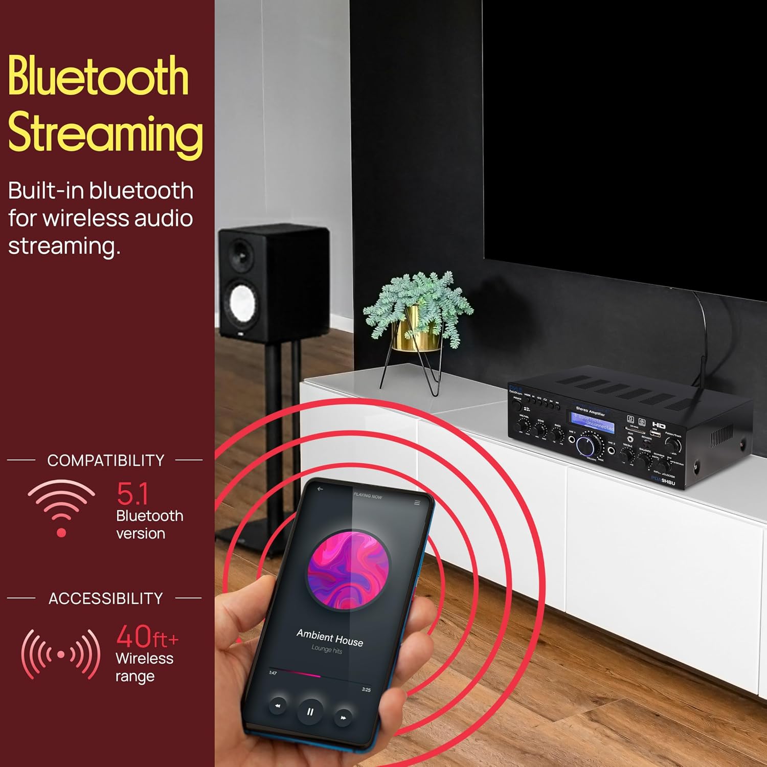 Pyle Wireless Bluetooth Home Stereo Amplifier - Multi-Channel 200 Watt Power Amplifier Home Audio Receiver System w/HDMI, Optical/Phono/Coaxial