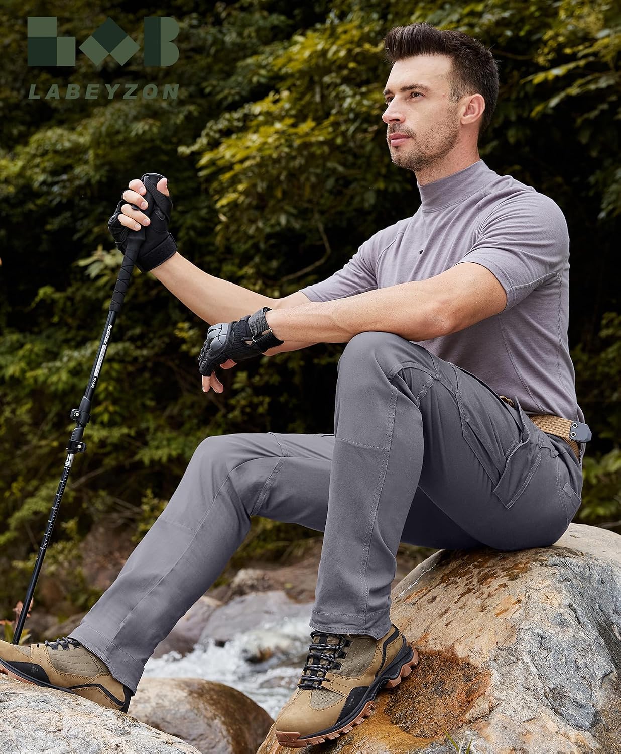 LABEYZON Men's Casual Cargo Work Pants Outdoor Lightweight Military Tactcial Pants for Men with 9 Pockets