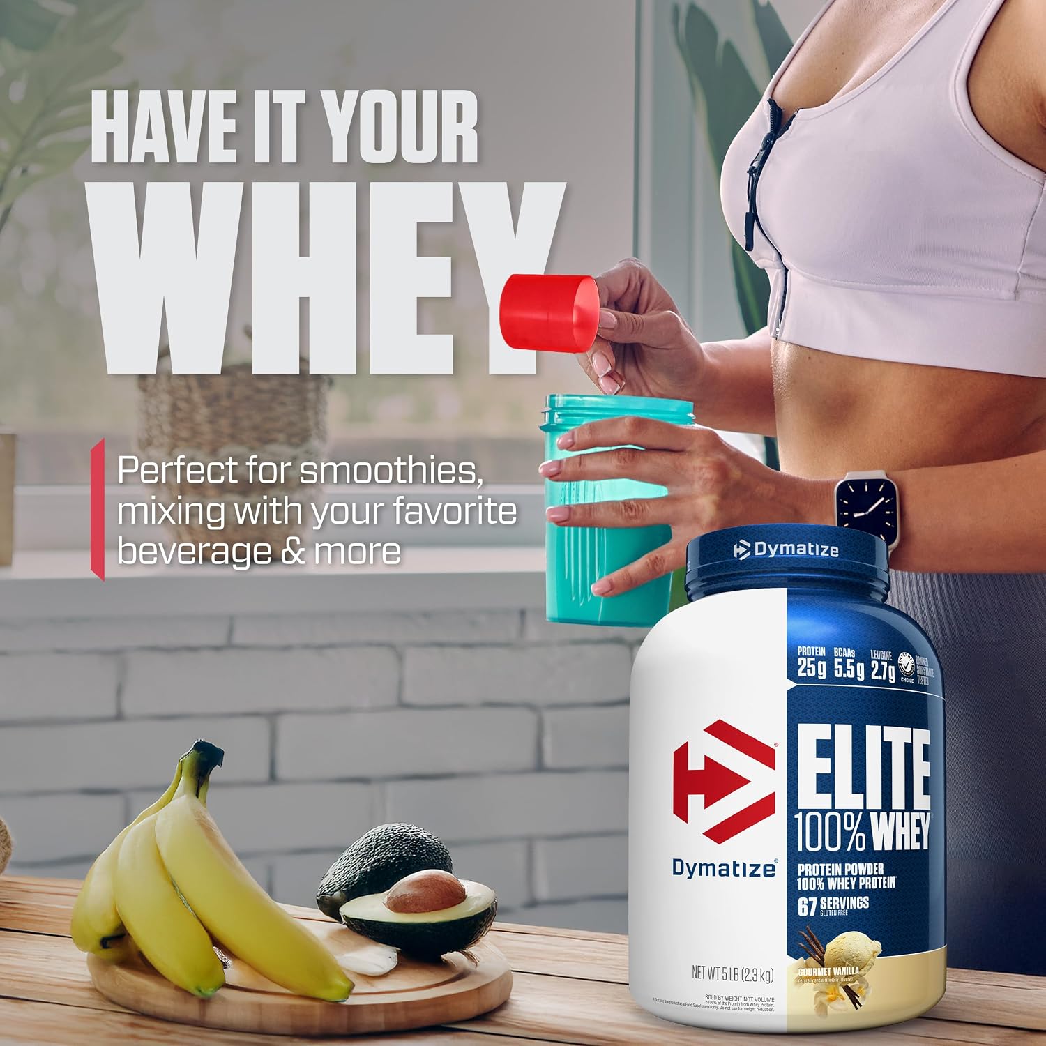 Dymatize Elite 100% Whey Protein Powder, L-Leucine, Quick Absorbing & Fast Digesting for Optimal Muscle Recovery, Gourmet Vanilla, 32 Oz