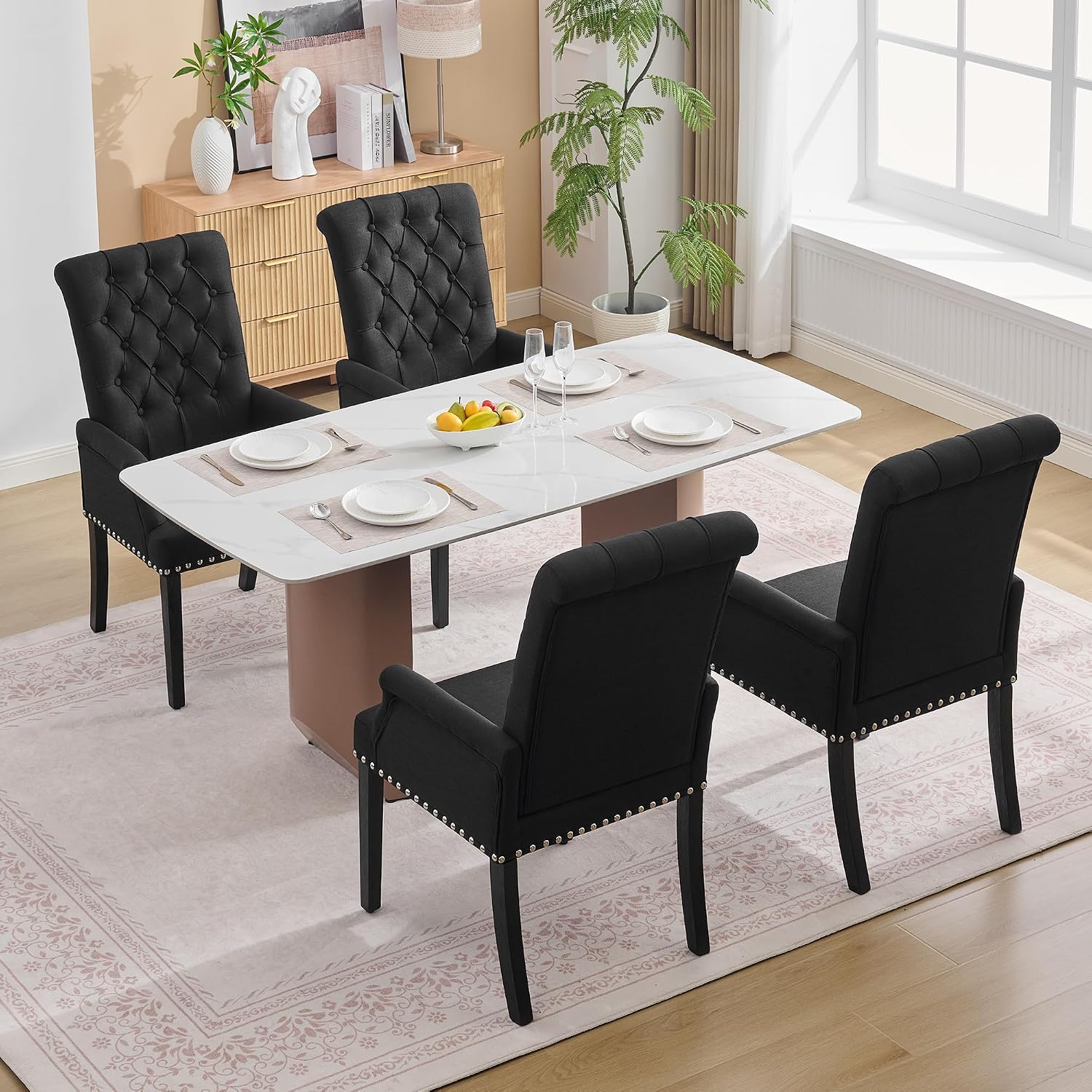 adochr Dining Chairs with Arms,Linen High Back Dining Room Chairs, Beige