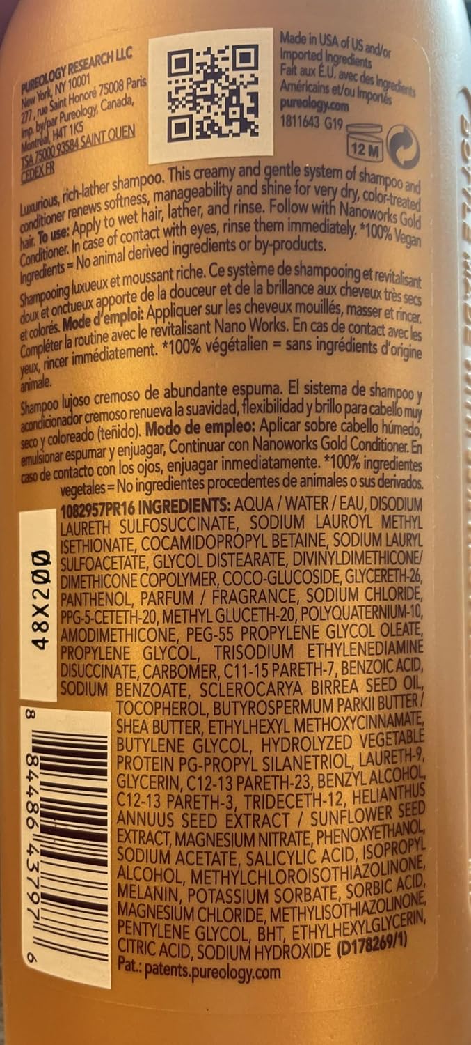 Pureology Nanoworks Gold Shampoo - For Very Dry and Color-Treated Hair, Renews Softness & Shine, Sulfate-Free