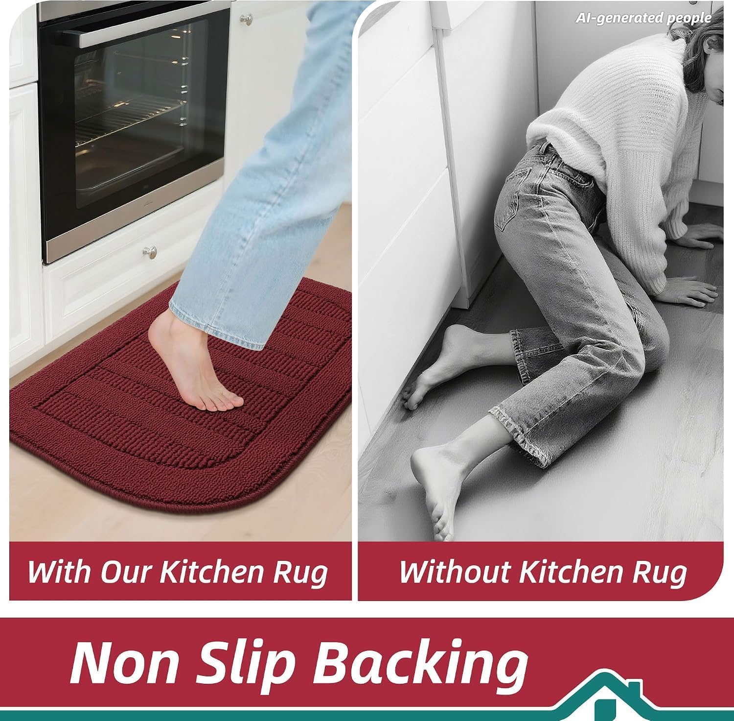 BEQHAUSE 30x18 Inch Kitchen Rugs Non Slip Washable Kitchen Sink Rug, Green