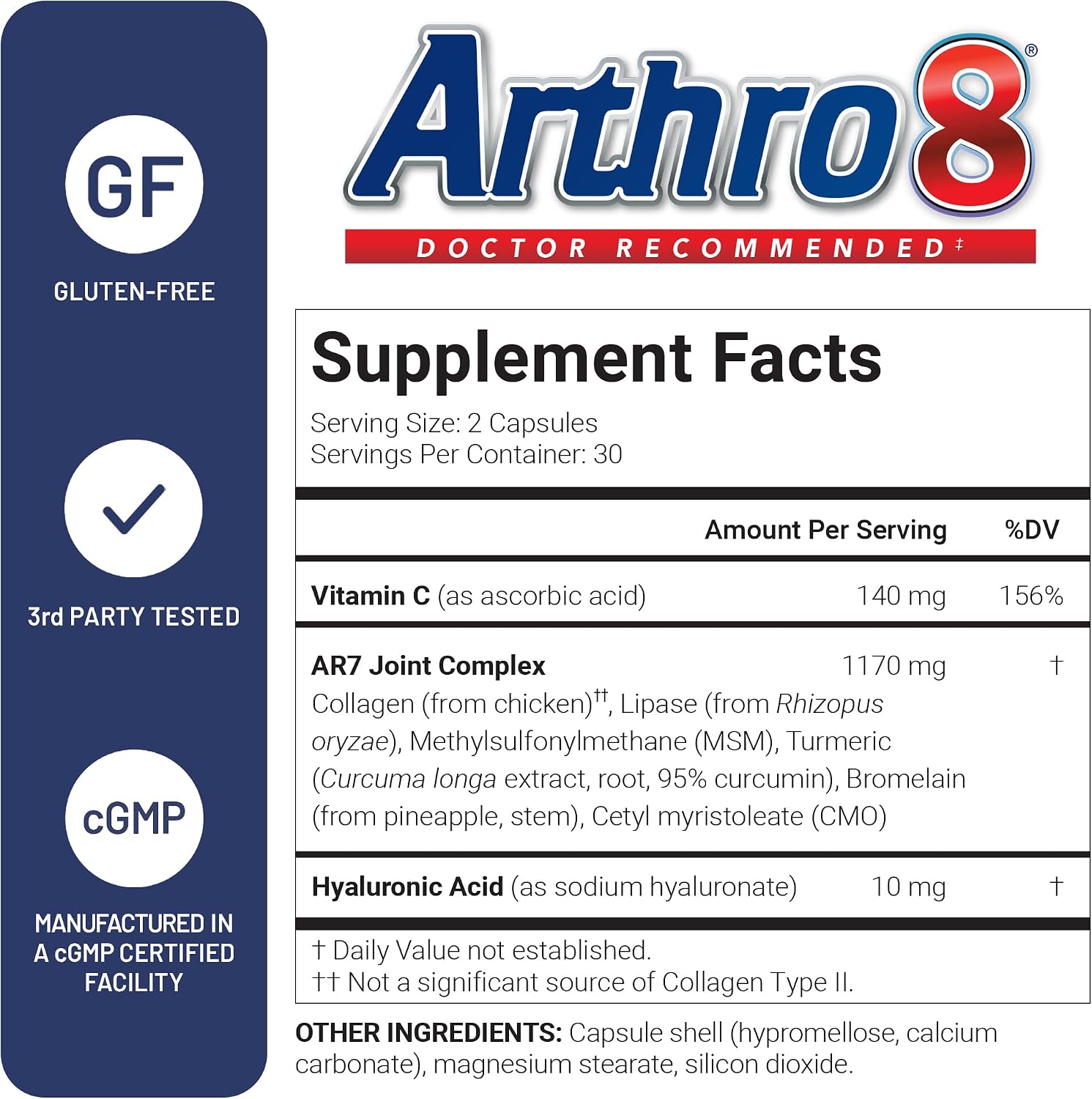 U.S. Doctors' Clinical Arthro-7 Joint Support Supplement - 60 Capsules | Clinically proven AR7 blend with turmeric, collagen, MSM & bromelain for healthy joints and mobility.* 60 capsules.