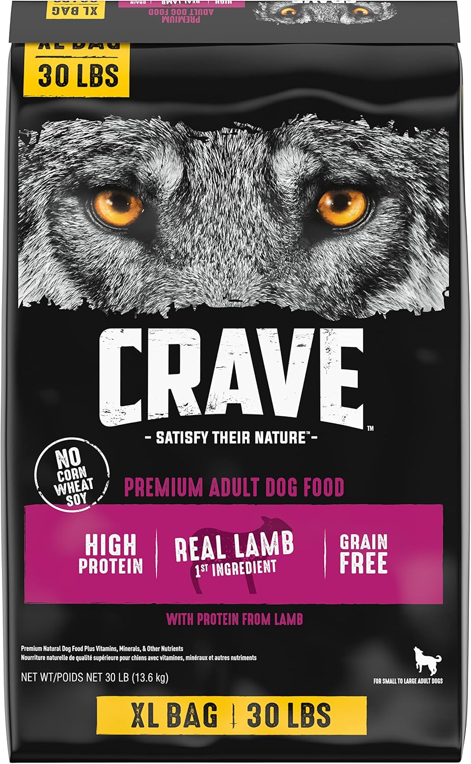 CRAVE Grain Free High Protein Natural Adult Dry Dog Food, Lamb, 4 lb | 34% protein, real animal protein, no by-product meal, no corn, wheat, soy, no artificial flavors, energy support