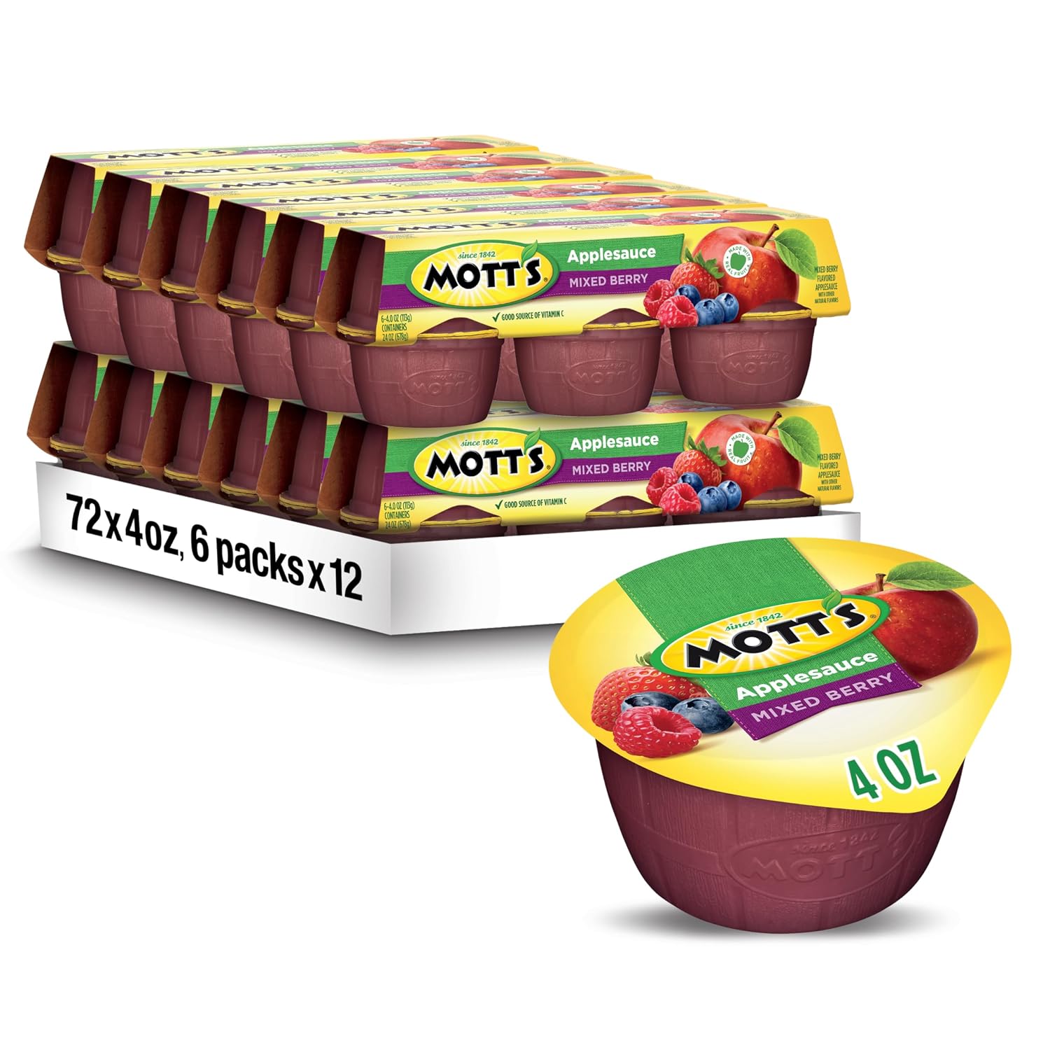 Mott's Applesauce, 4 Oz Cups, 36 Count, No Artificial Flavors, Good Source of Vitamin C, Nutritious Option for The Whole Family