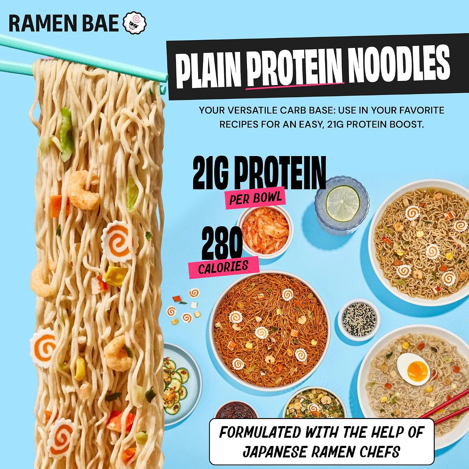 Ramen Bae Original Stir Fry Protein Noodles - 28g Protein, Garlic Soy | Air Dried Not Fried, Plant Based, Vegan Protein Noodles - Lower Carb & Fat - Savory & Bold with Hint of Spice (Pack of 6)