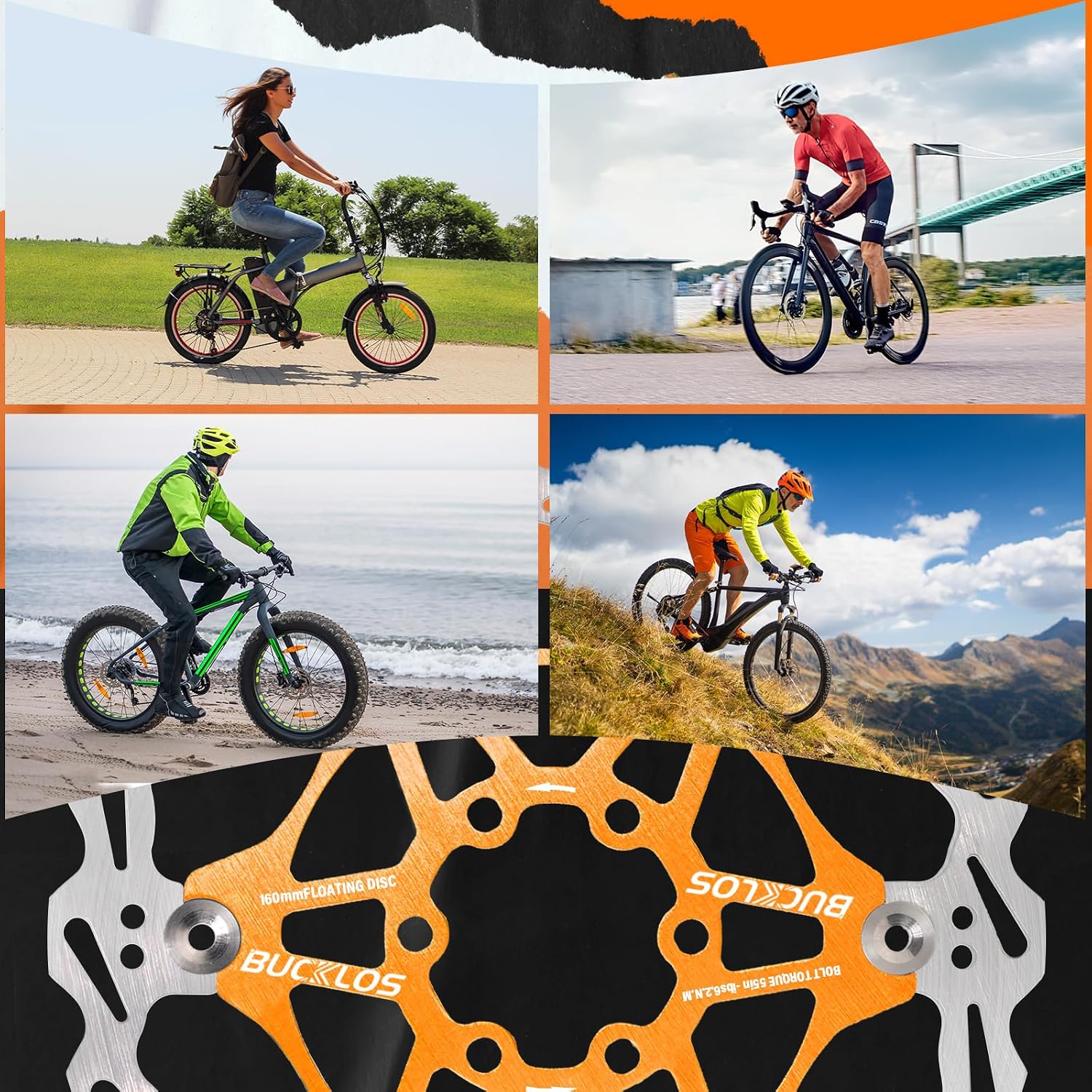 BUCKLOS 160mm 180mm 203mm Floating Disc Brake Rotor, Stainless Steel MTB Brakes Rotors with 6PC Bolts