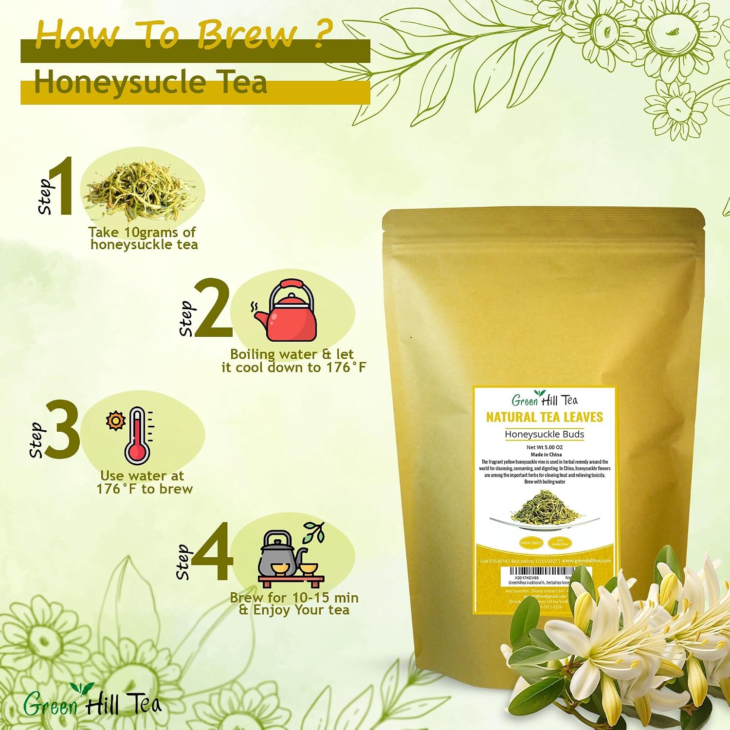 Green Hill Tea Osmanthus Flower Dried – Premium– Fragrant Osmanthus Dried Flowers -Loose Leaf Tea – 100% Pure, Natural, Non-GMO – Great for Brewing, Baking & Infusions 4 OZ