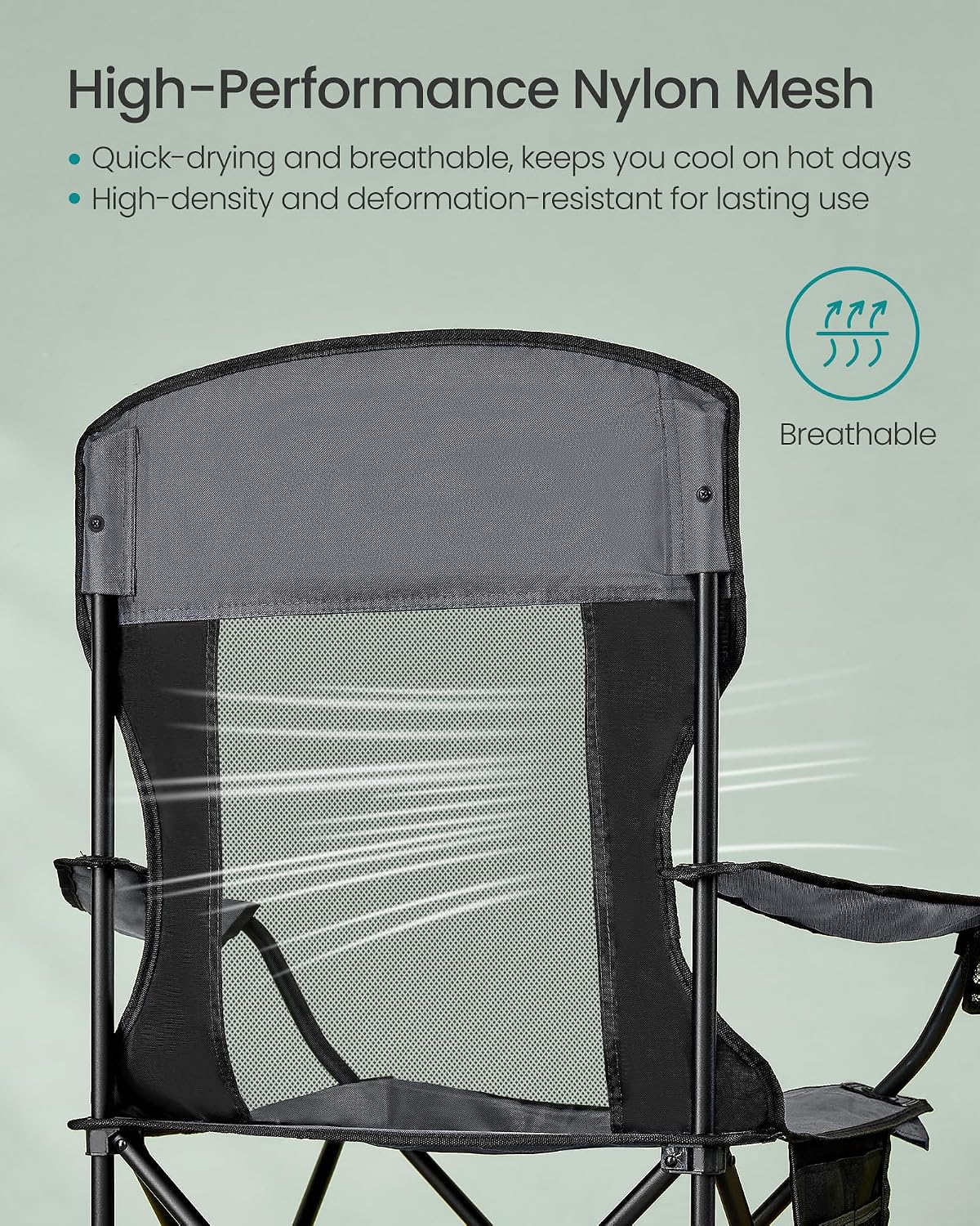 SONGMICS Camping Chair, Folding Oversized Chair, Comfortable and Heavy-Duty, 352 lb Weight Capacity, Adjustable Armrests with Cooler Bag, Storage Bag, Breathable Mesh, Bijou Blue UGCB060Q01