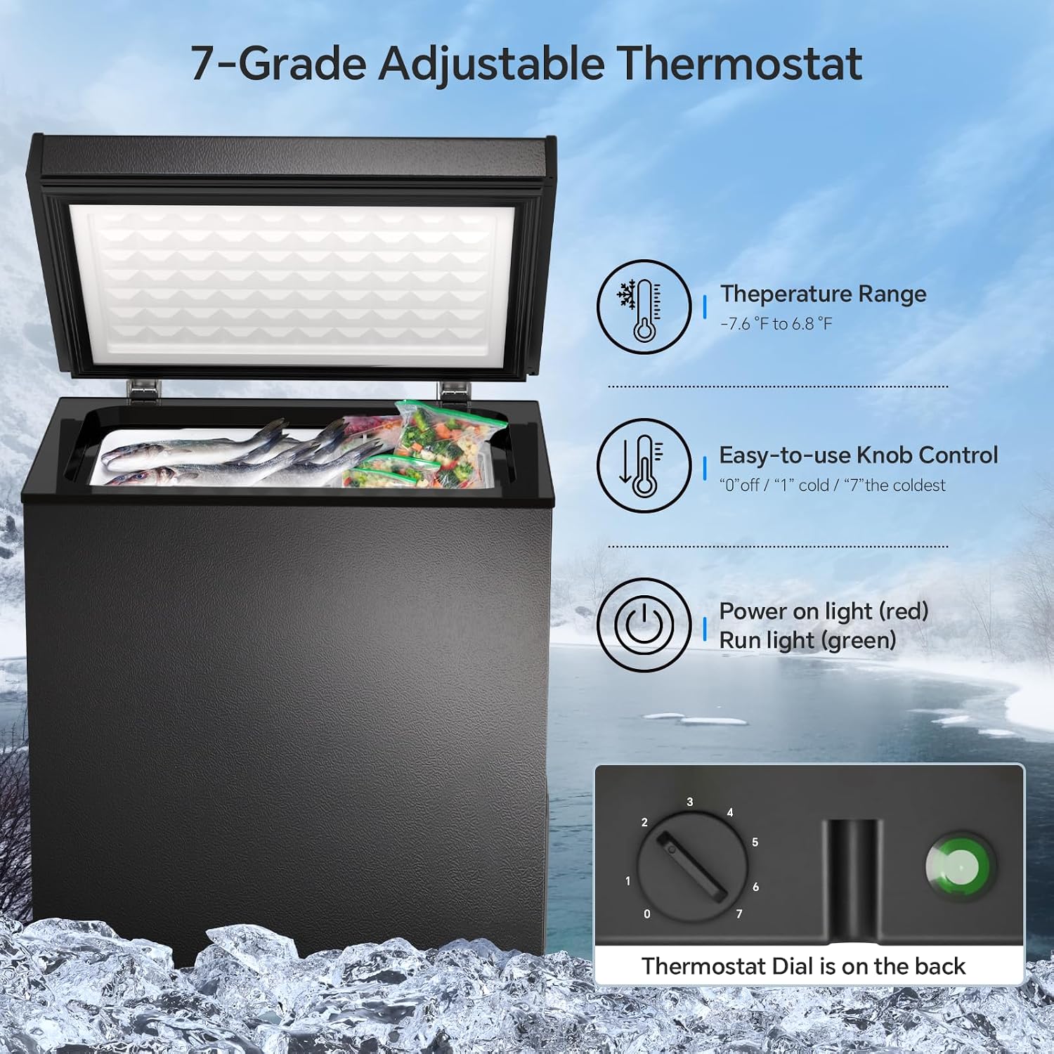 Kismile 7.0 Cubic Feet Chest Freezer, Deep Freezer for Home, Black