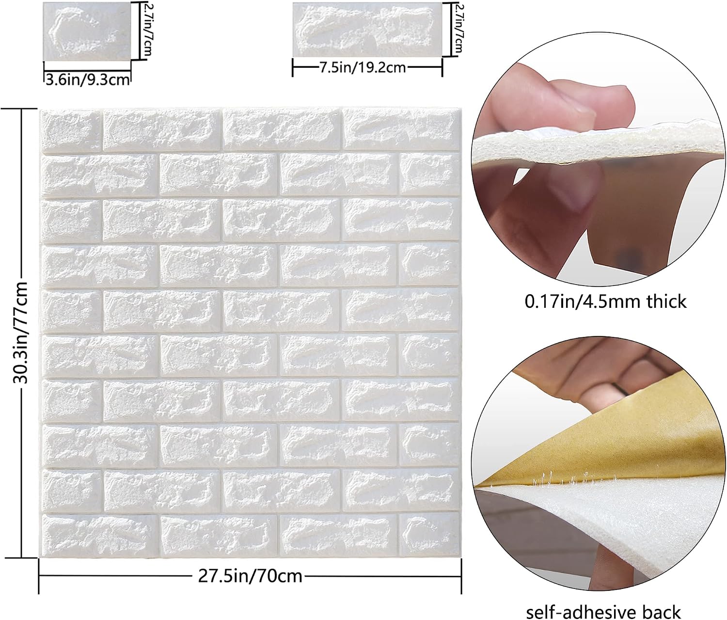 MYOYAY 10 Pcs 3D Wall Panels Peel and Stick 27.5 x 30.3 Inch (in Sum 57 sq.ft.) White Brick Wallpaper Self-Adhesive Foam Wall Panels for Living Room