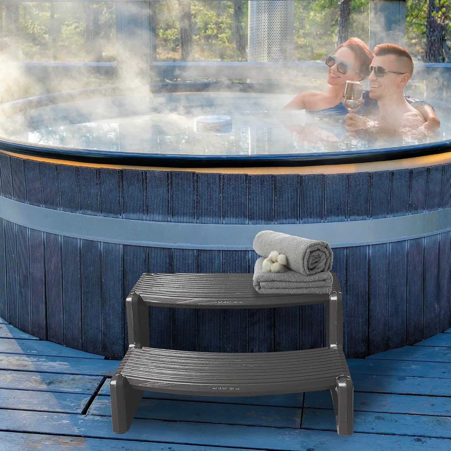 Confer Plastics Resin Multi Purpose Outdoor Non Slip Portable Spa and Hot Tub Handi-Step Deck Patio Steps Accessories, Charcoal Grey
