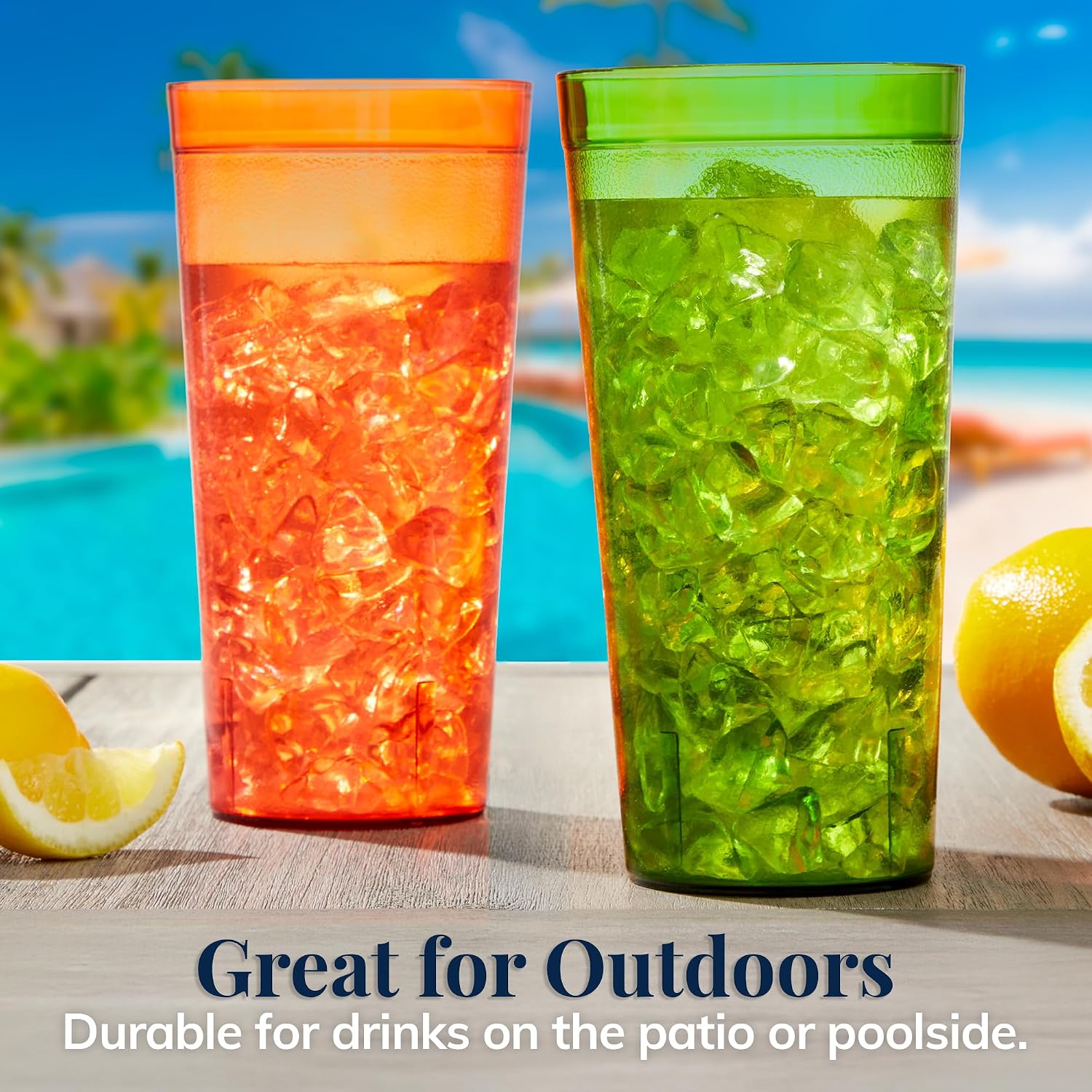 US Acrylic Cafe Plastic Reusable Tumblers (Set of 16) 20-ounce Water Cups Coastal Colors | Restaurant Style Drinking Glasses Value Set, Stackable, BPA-free, Made in the USA | Top-rack Dishwasher Safe
