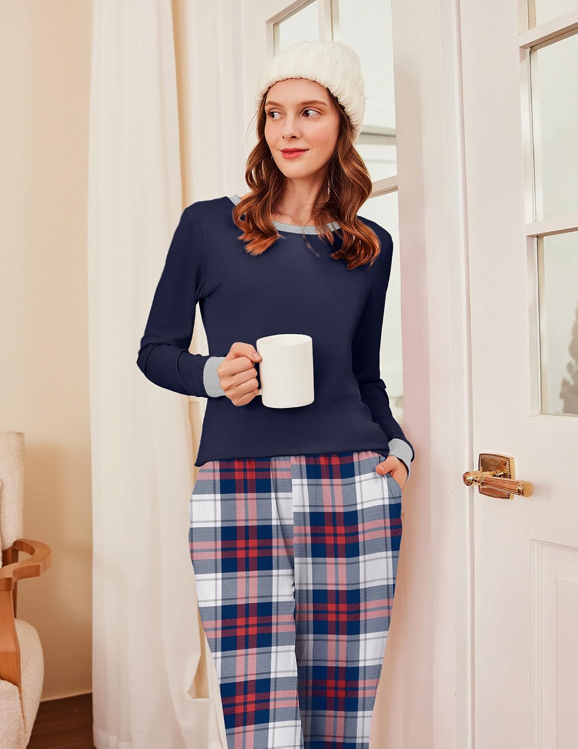 Ekouaer Womens Pajamas Sets Long Sleeve Tops with Jogger Pants