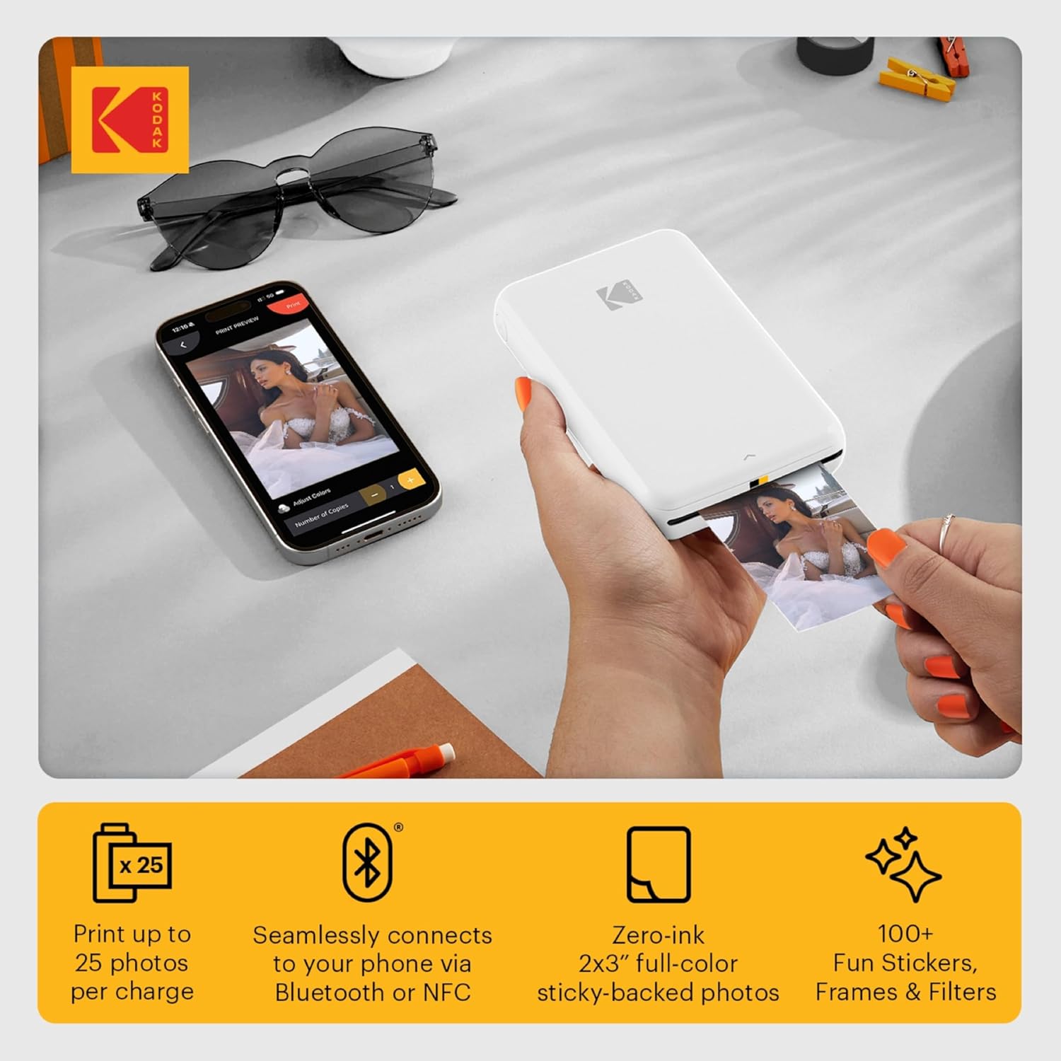KODAK Step Instant Smartphone Photo Printer, Portable Mini Color Wireless Mobile Printer, Zink 2x3” (5.1x7.5 cm) Sticky-Back Photos