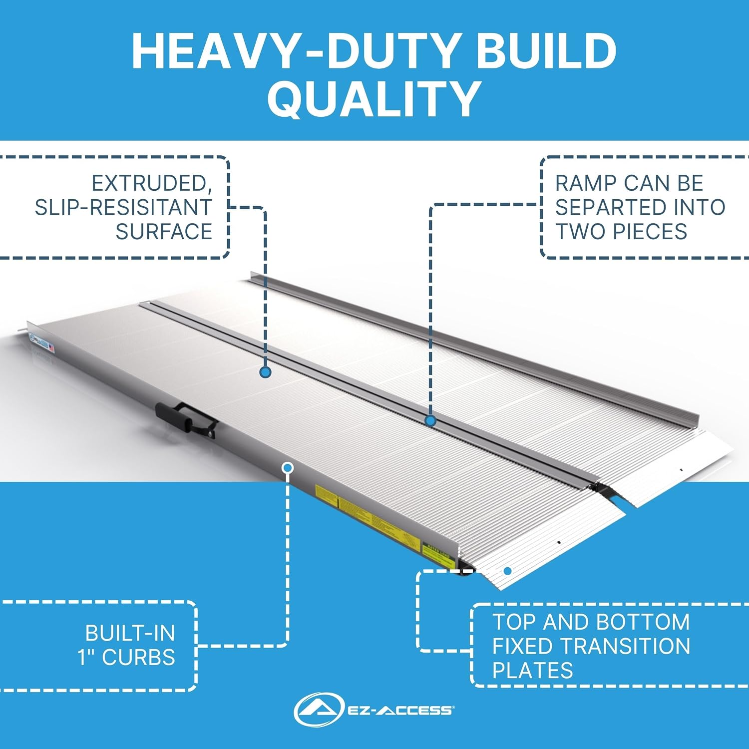 EZ-ACCESS TRAVERSE Aluminum Singlefold Folding Ramp, Portable Loading Ramps for Wheelchairs, Motorcycles, Lawn Tractors & ATVs, Heavy Duty Aluminum Folding Ramps with Carrying Handles (Silver, 4 Foot)