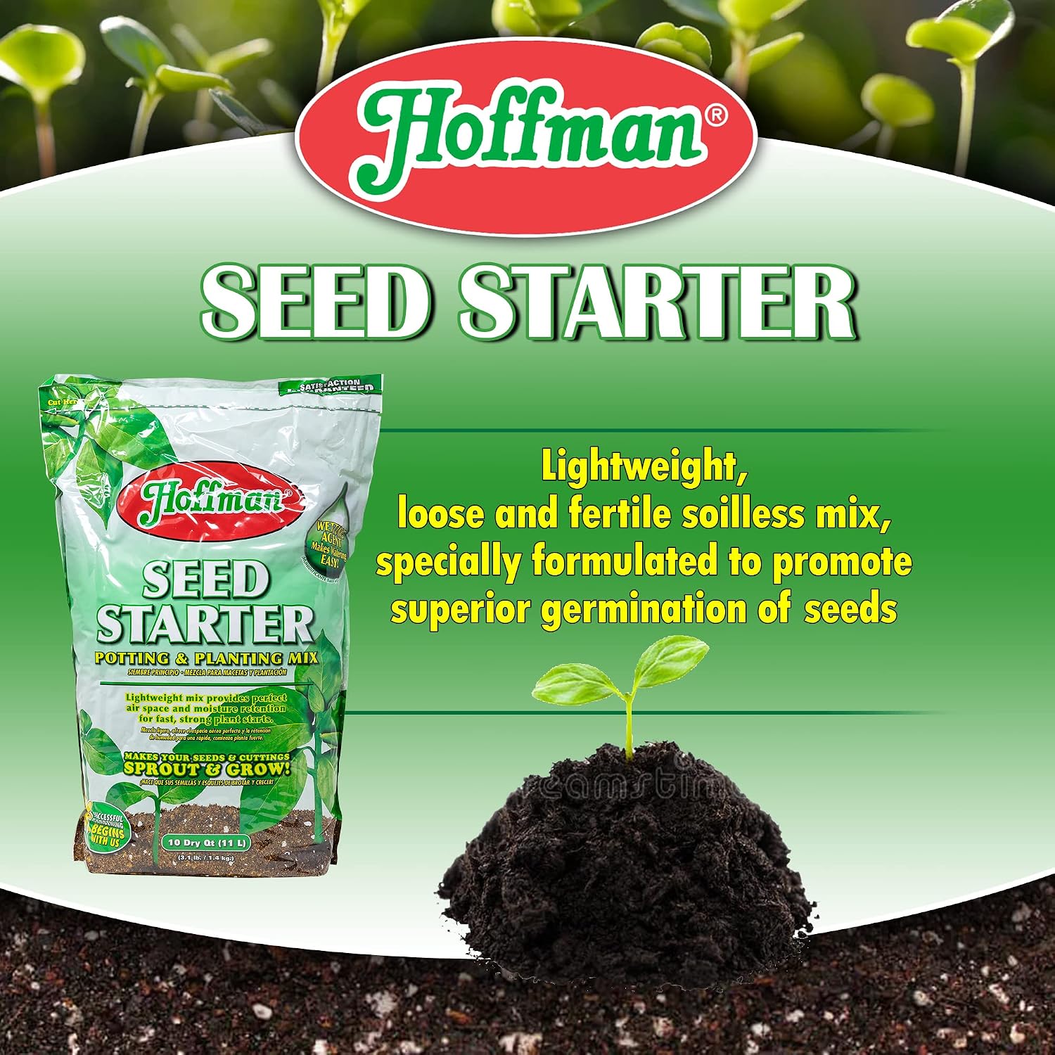 Hoffman Seed Starter Potting & Planting Mix with Wetting Agent for Moisture Retention, 10qt Bag