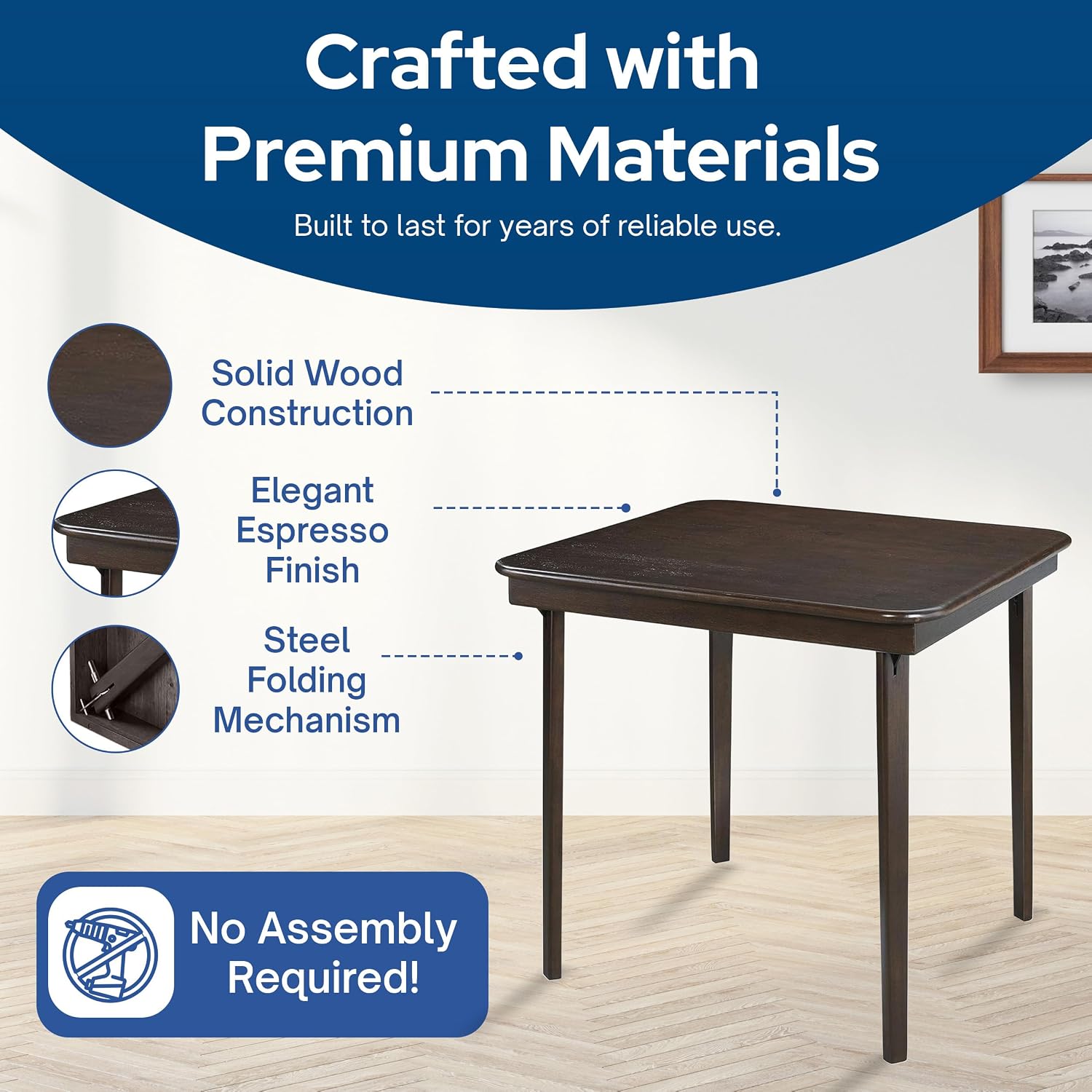 Stakmore Classic Straight Edge Square Wood Folding Table, 32x32, Oak | Foldable Card Table, Wooden Tabletop Furniture for Cards, Board Games & Dining