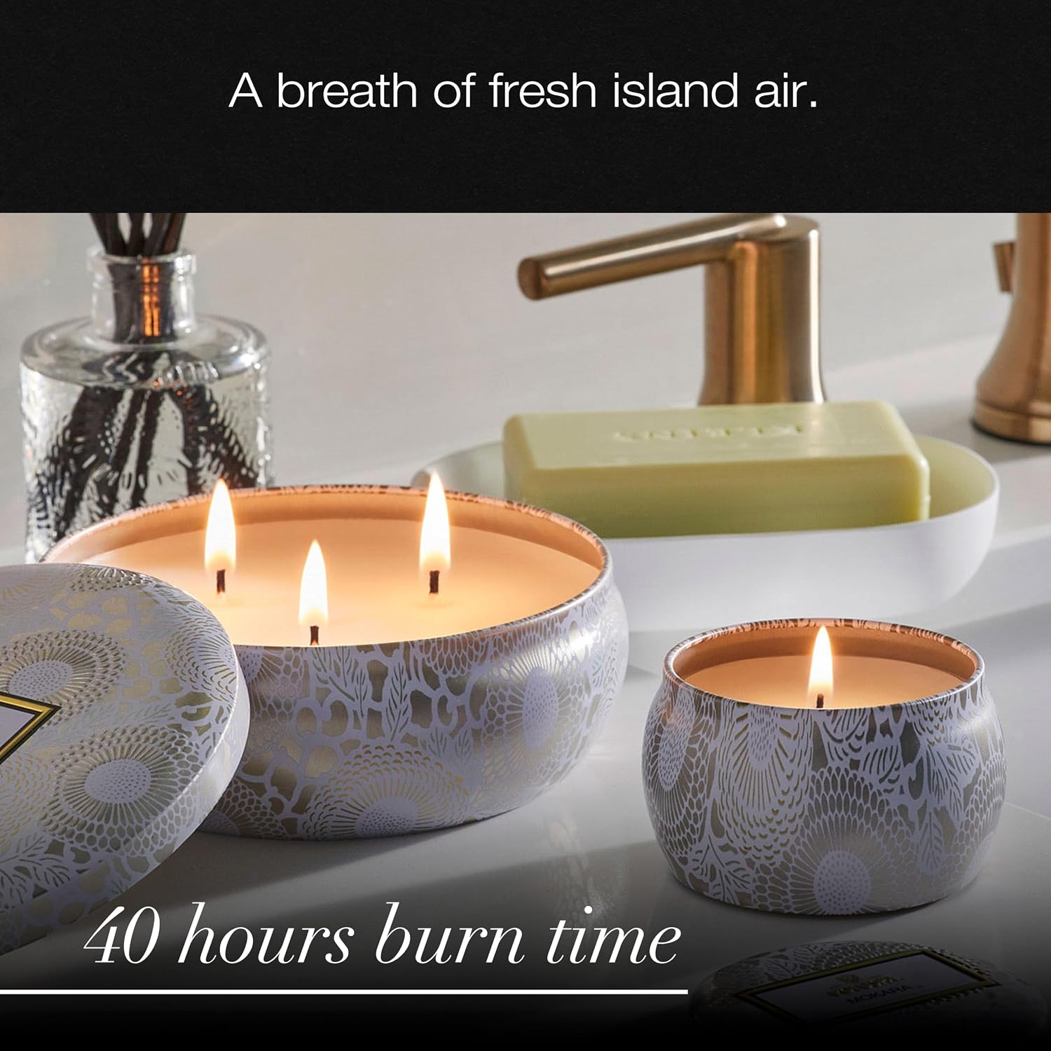 Voluspa Santal Vanille, 3 Wick Tin Candle, 12 oz, 40 Hour Burn Time, Coconut Wax for Clean Burning, Handcrafted in the USA