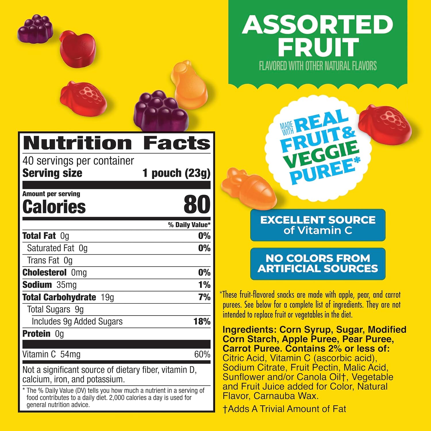 Mott's Fruit Flavored Snacks, Assorted Fruit, Pouches, 0.8 oz, 22 ct (Pack of 6)