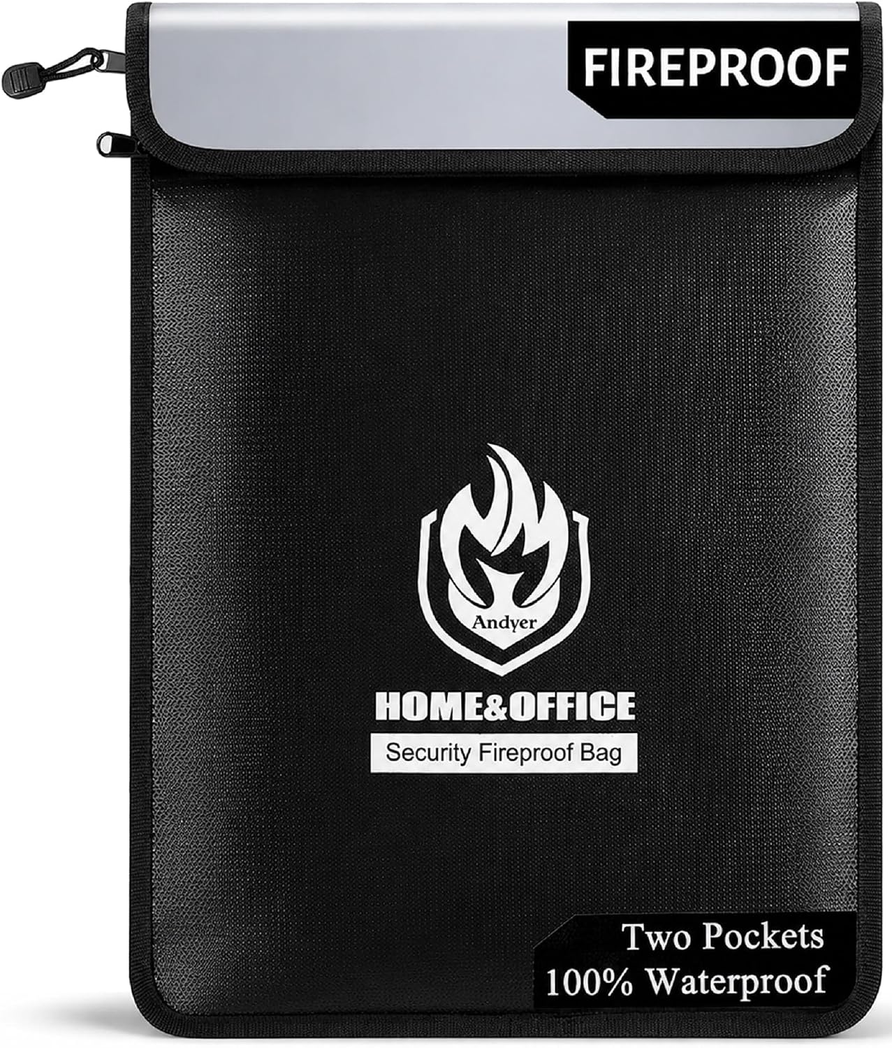 Andyer 2 Pockets Fireproof Document Bag (15"x11"), Protect Values from Fire
