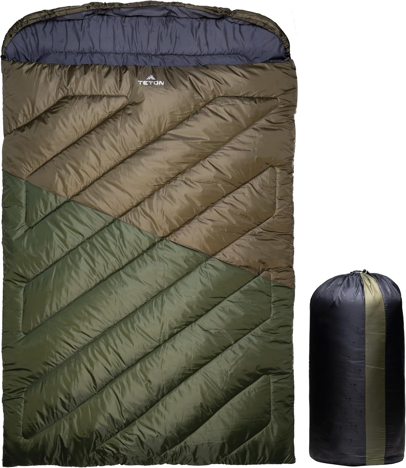 Teton Mammoth Queen Size Double Sleeping Bag- A Warm Bag the Whole Family can Enjoy – Great for Camping, Hunting and Base Camp. Compression Sack Included